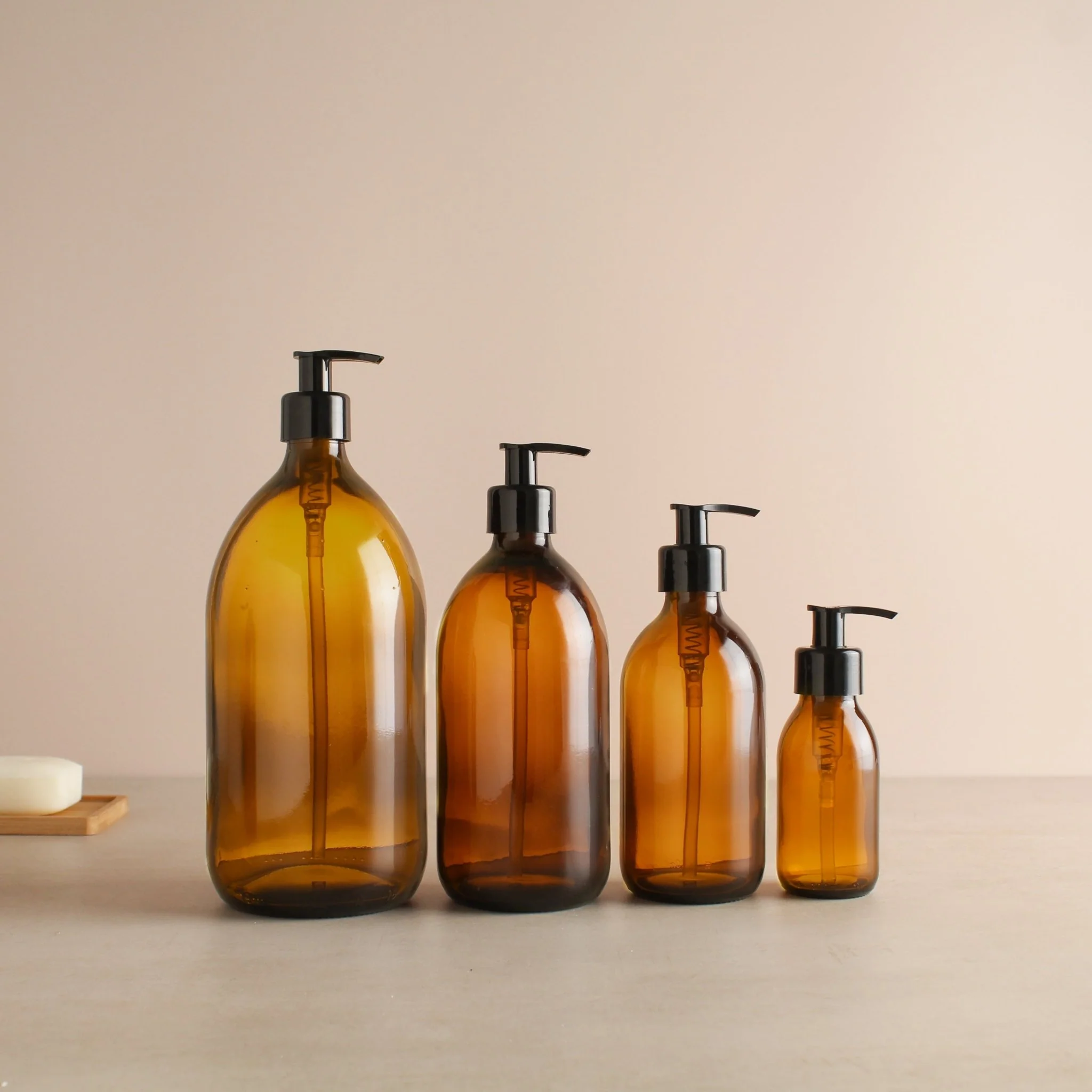 Amber Glass Dispenser Bottle With Black Pump - Image 2