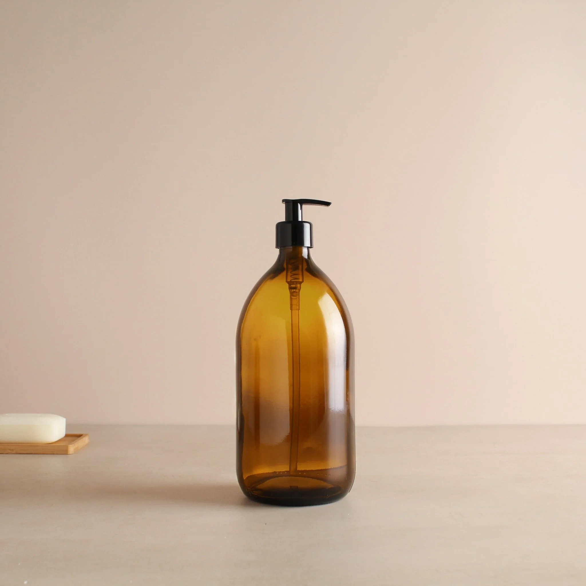 Amber Glass Dispenser Bottle With Black Pump - Image 3