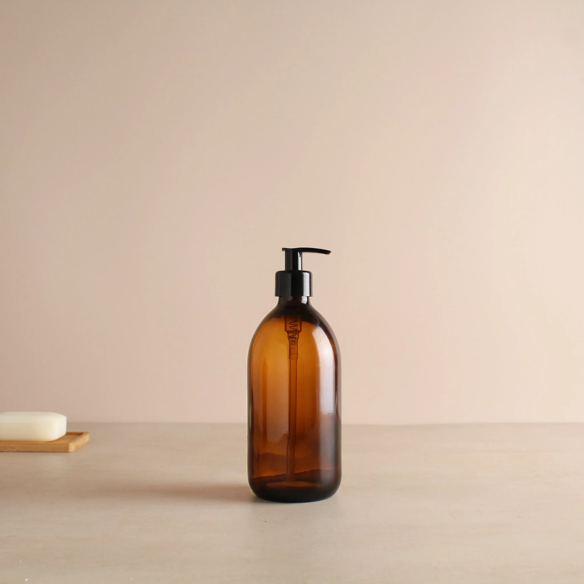 Amber Glass Dispenser Bottle With Black Pump - Image 4