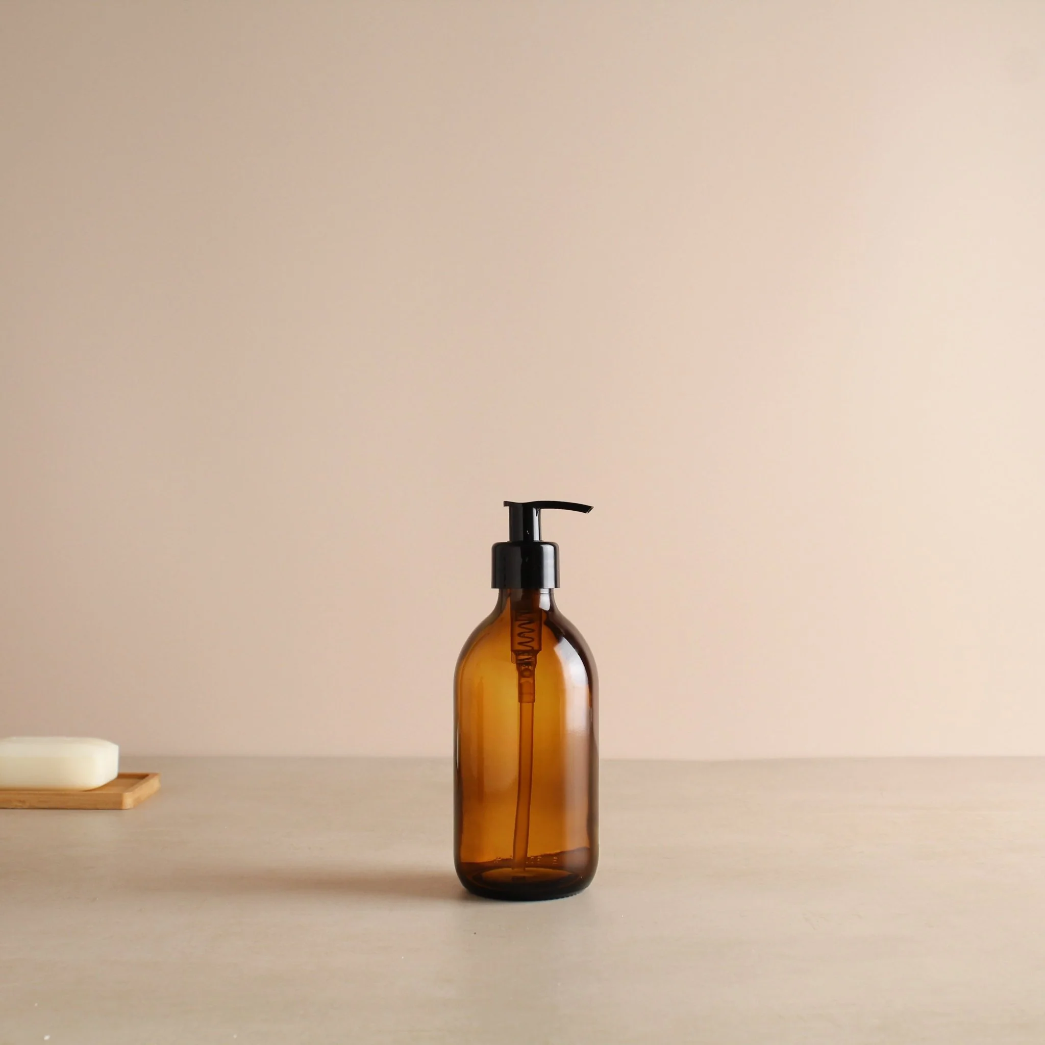 Amber Glass Dispenser Bottle With Black Pump - Image 5