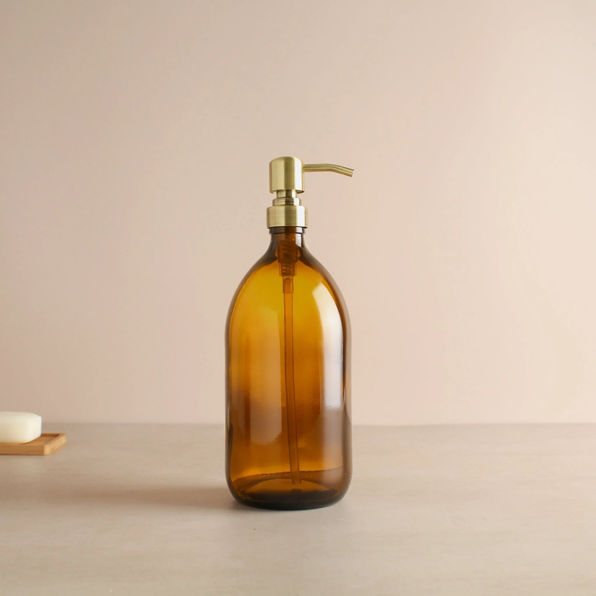 Amber Glass Dispenser Bottle With Gold Pump - Image 6