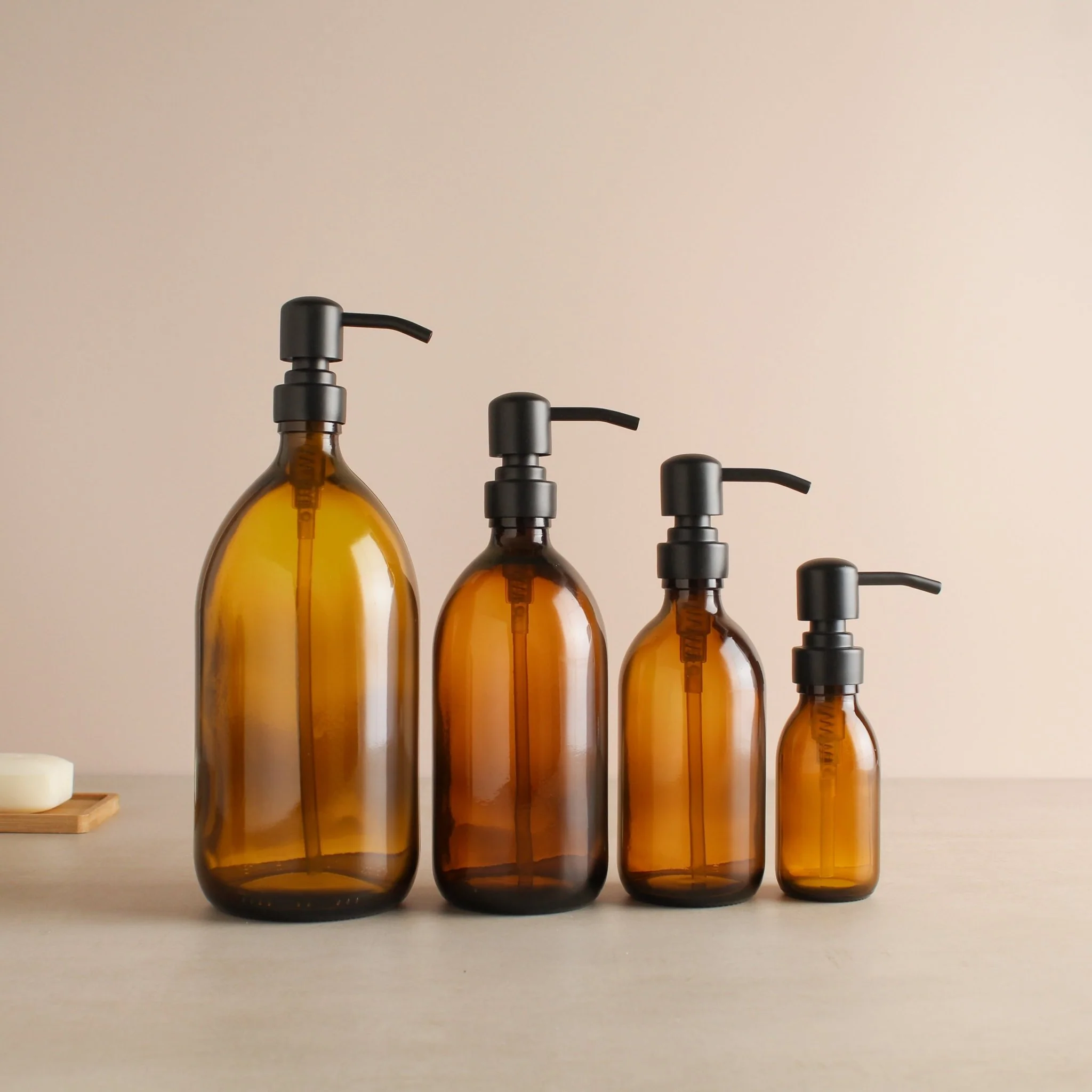 Amber Glass Dispenser Bottle With Matte Black Pump - Image 2