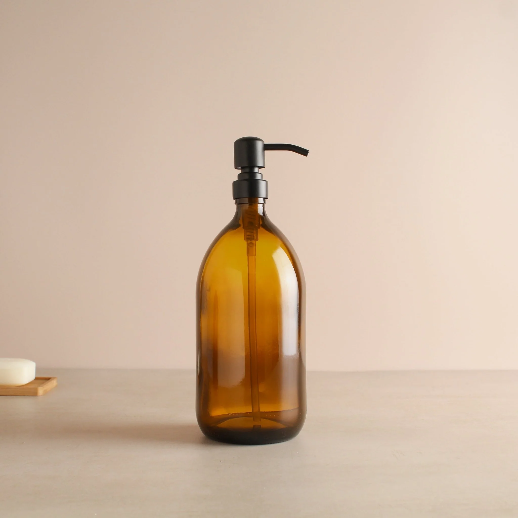Amber Glass Dispenser Bottle With Matte Black Pump - Image 3