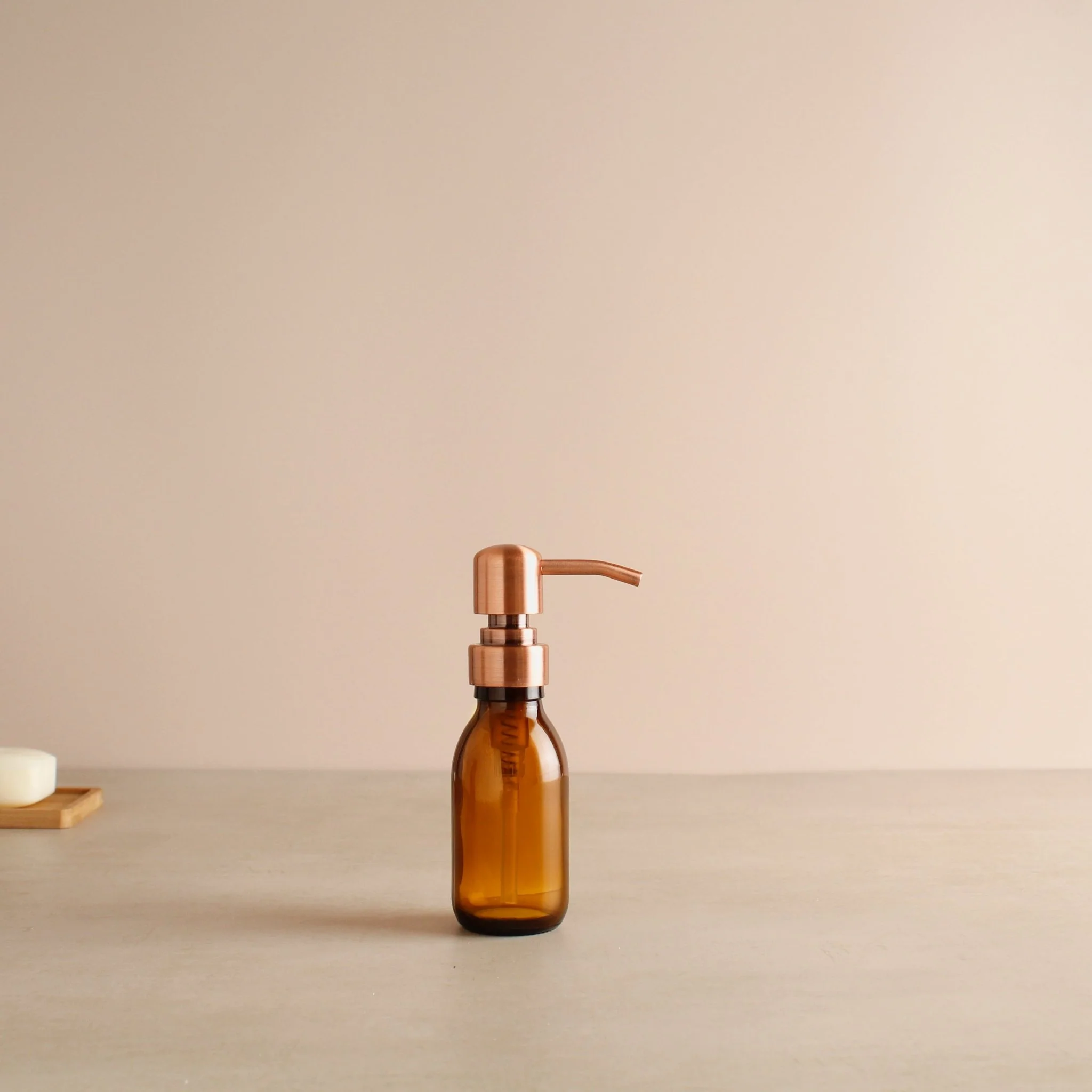 Amber Glass Dispenser Bottle With Rose Gold Pump - Image 6