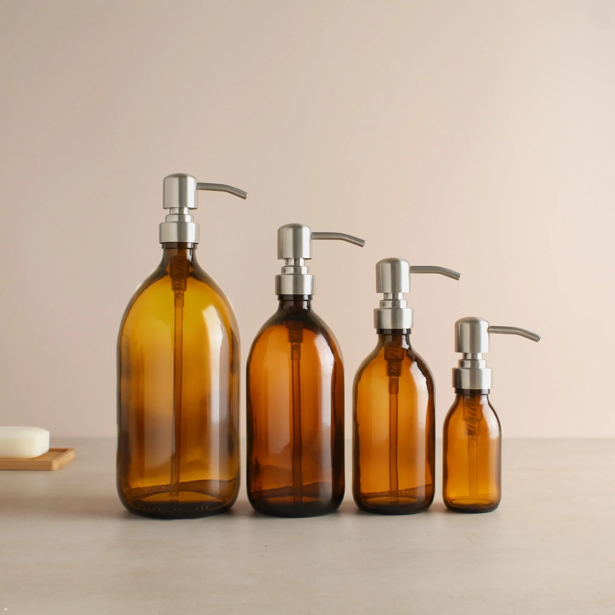 Amber Glass Dispenser Bottle With Silver Pump - Image 2