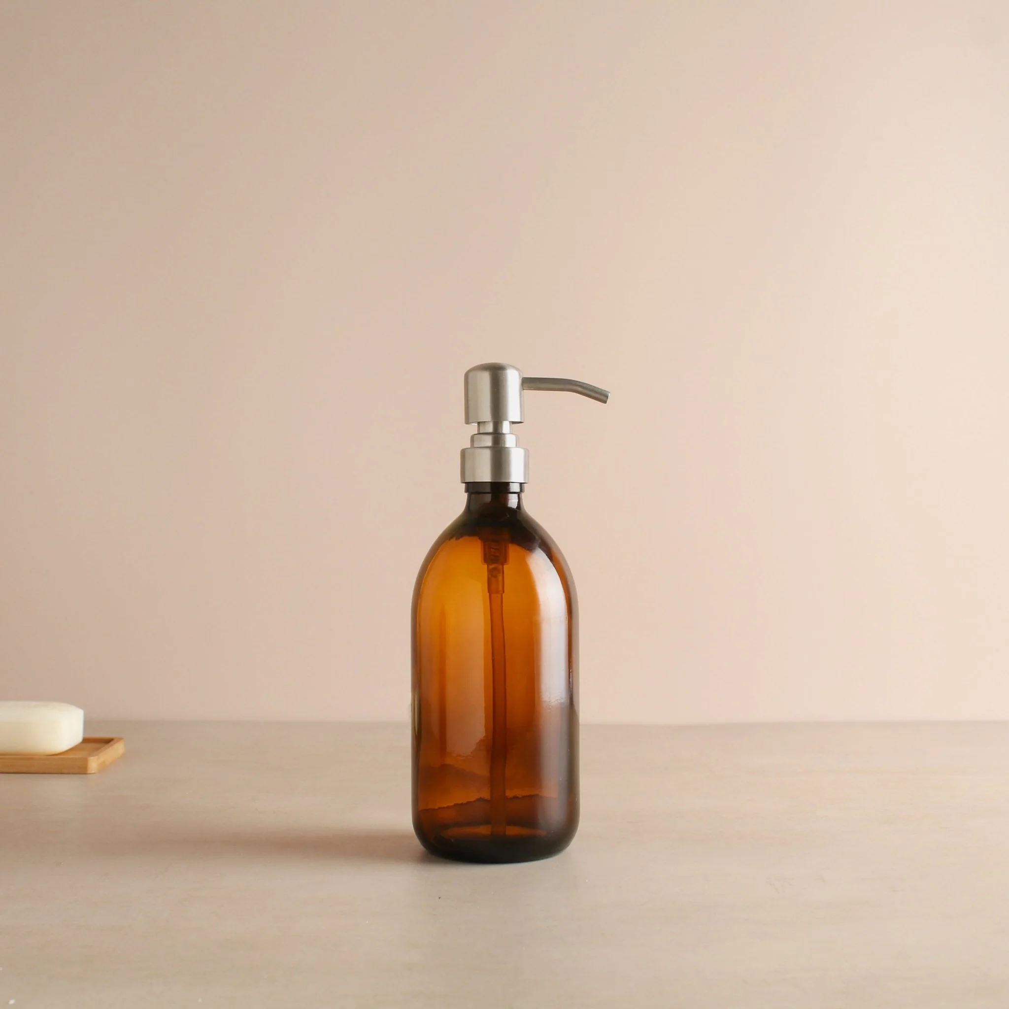Amber Glass Dispenser Bottle With Silver Pump - Image 4