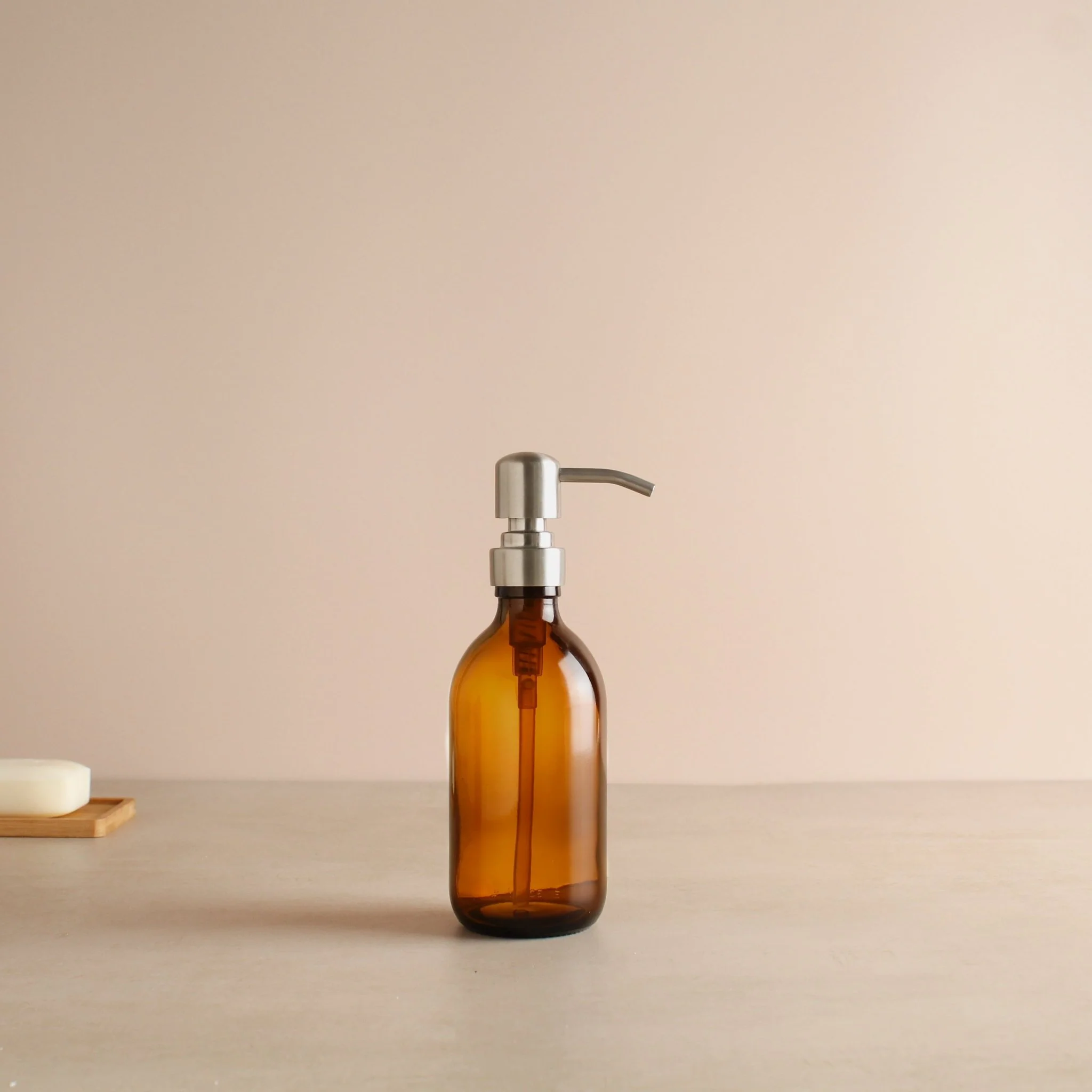Amber Glass Dispenser Bottle With Silver Pump - Image 5