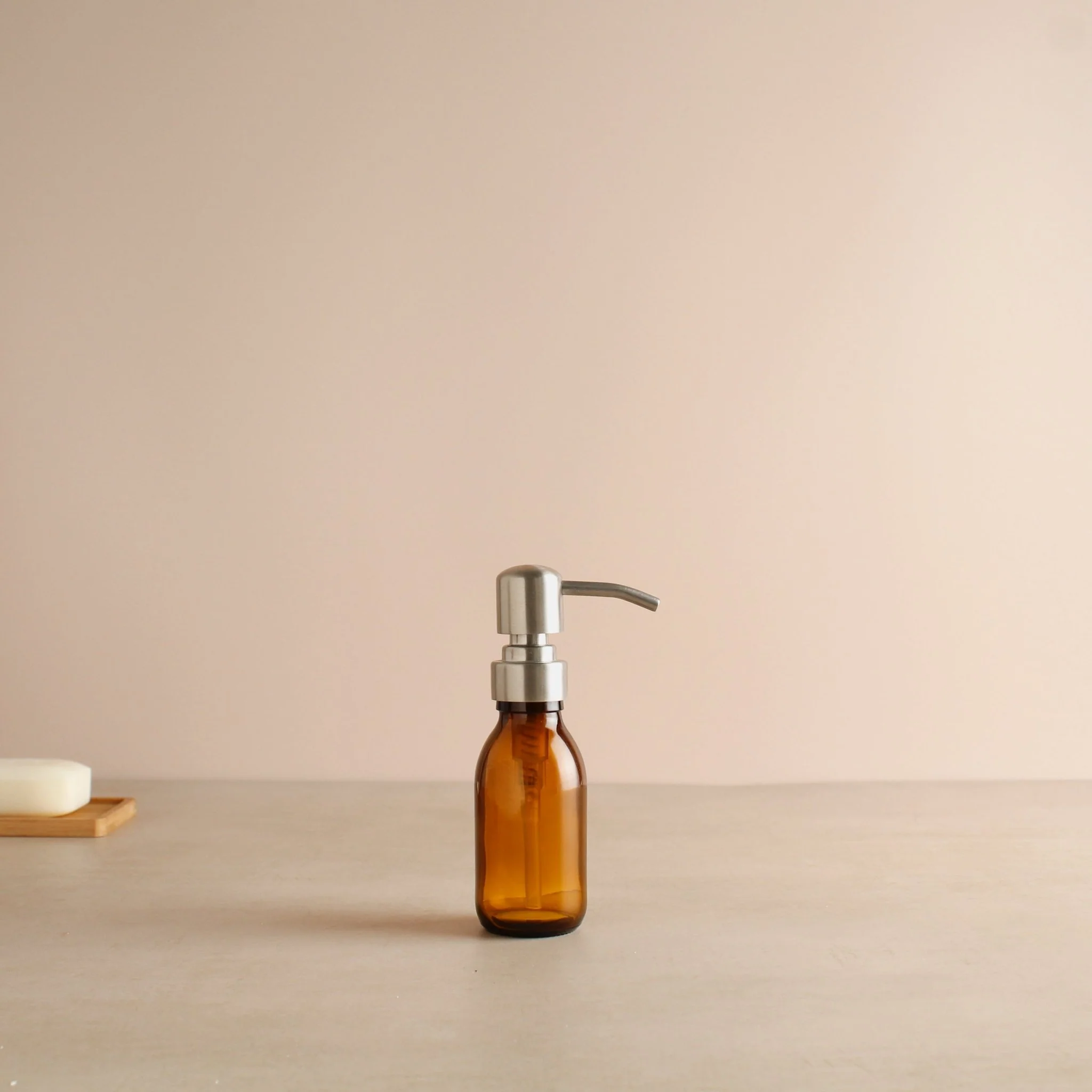 Amber Glass Dispenser Bottle With Silver Pump - Image 6