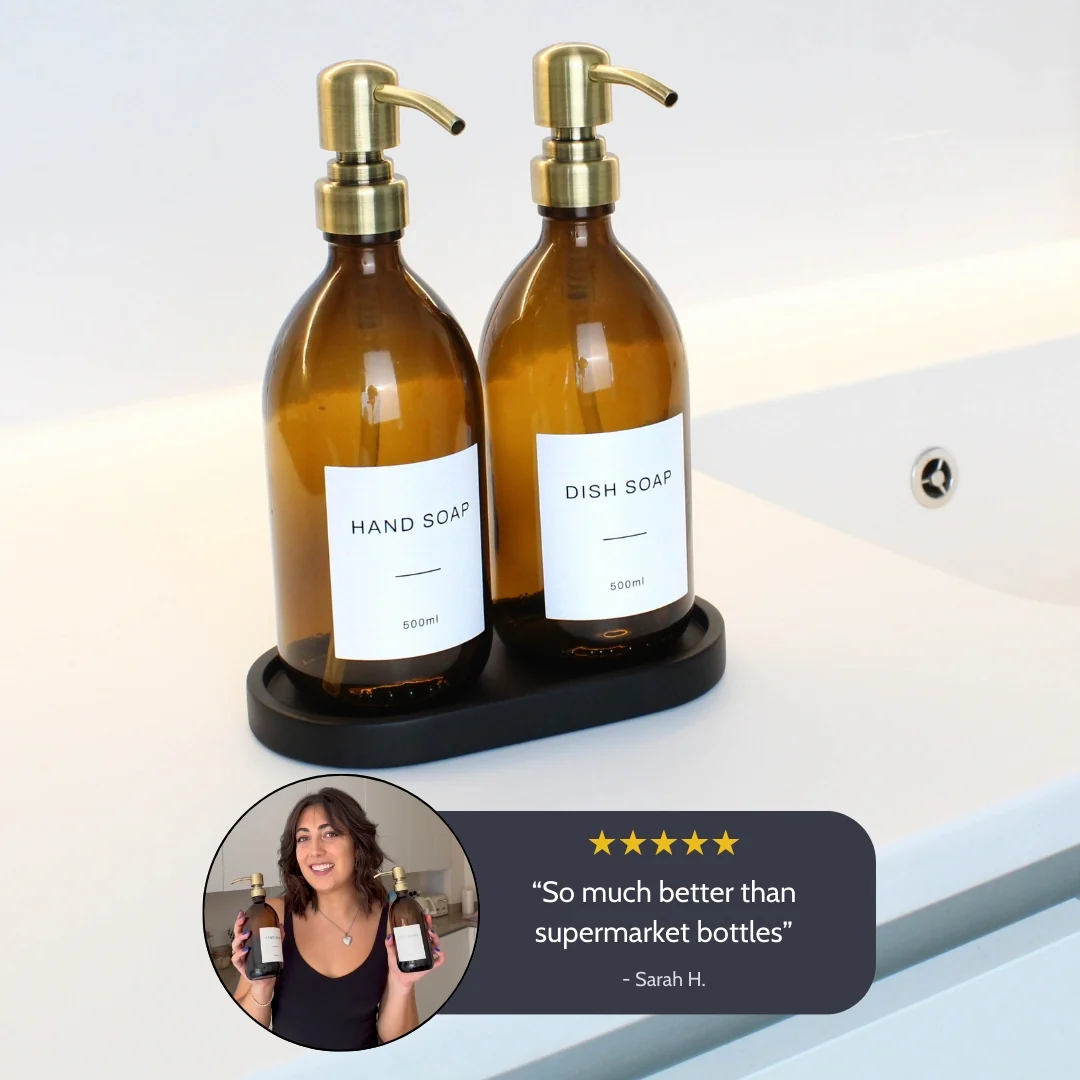 Black Tray & Amber Glass Dispenser Double Set - Image 3
