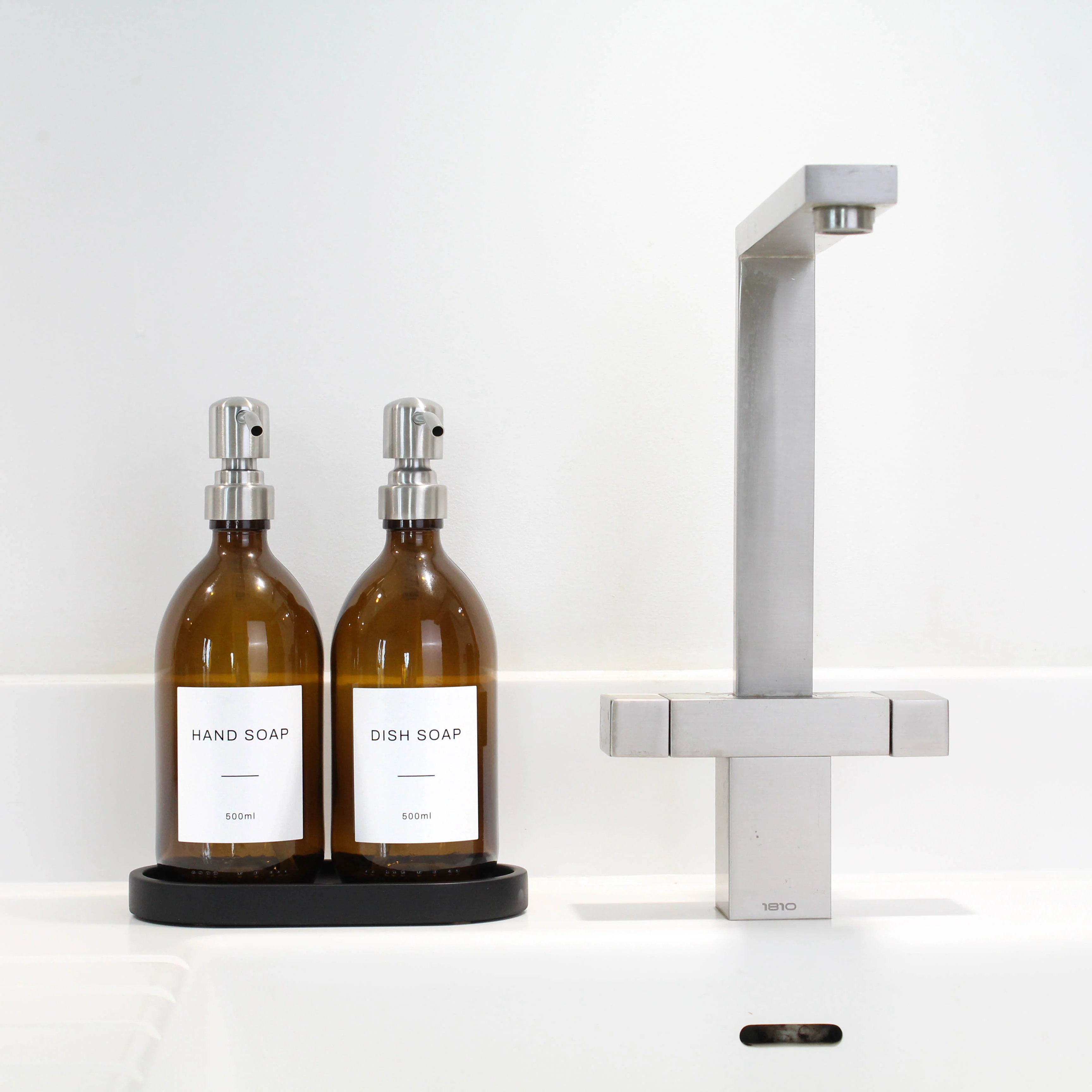 Black Tray & Amber Glass Dispenser Double Set - Image 4