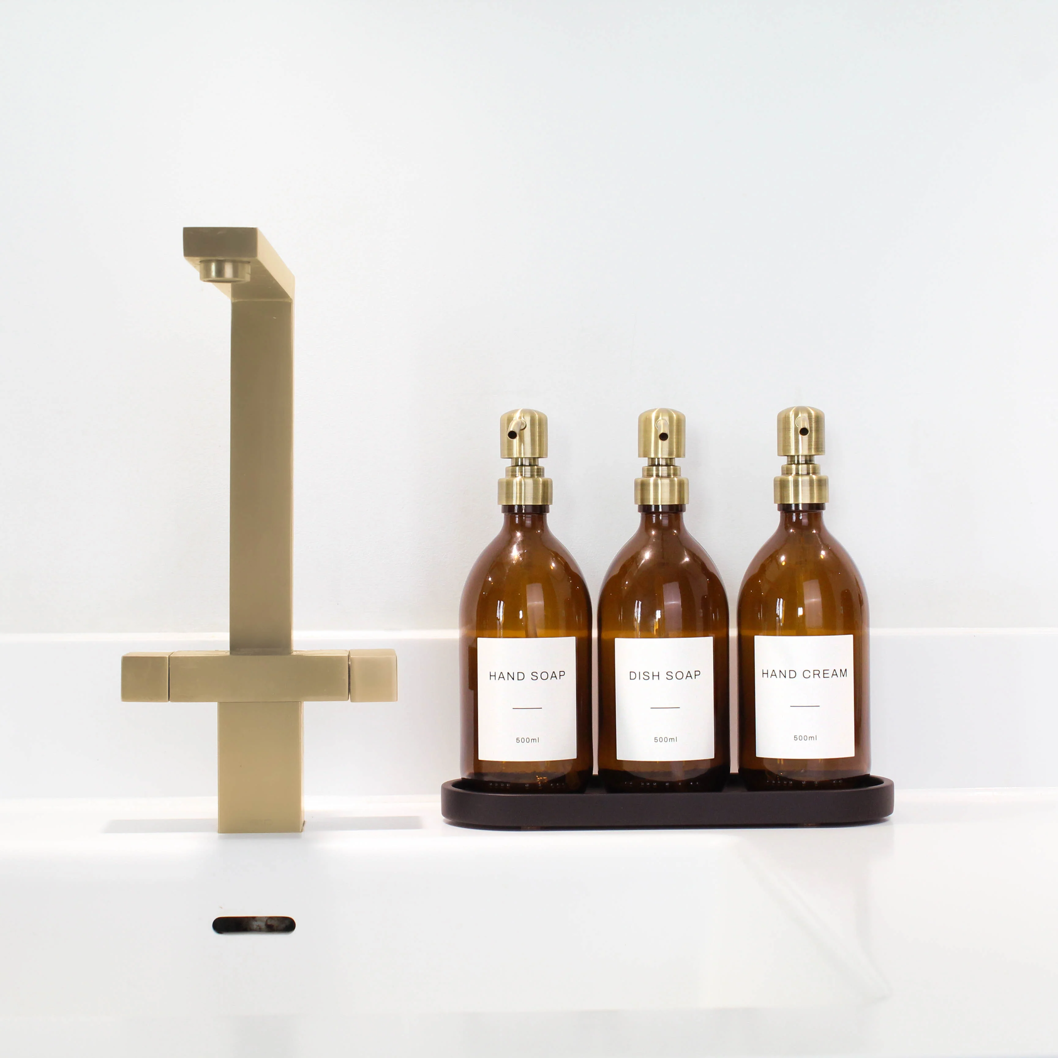 Black Tray & Amber Glass Dispenser Triple Set - Image 4