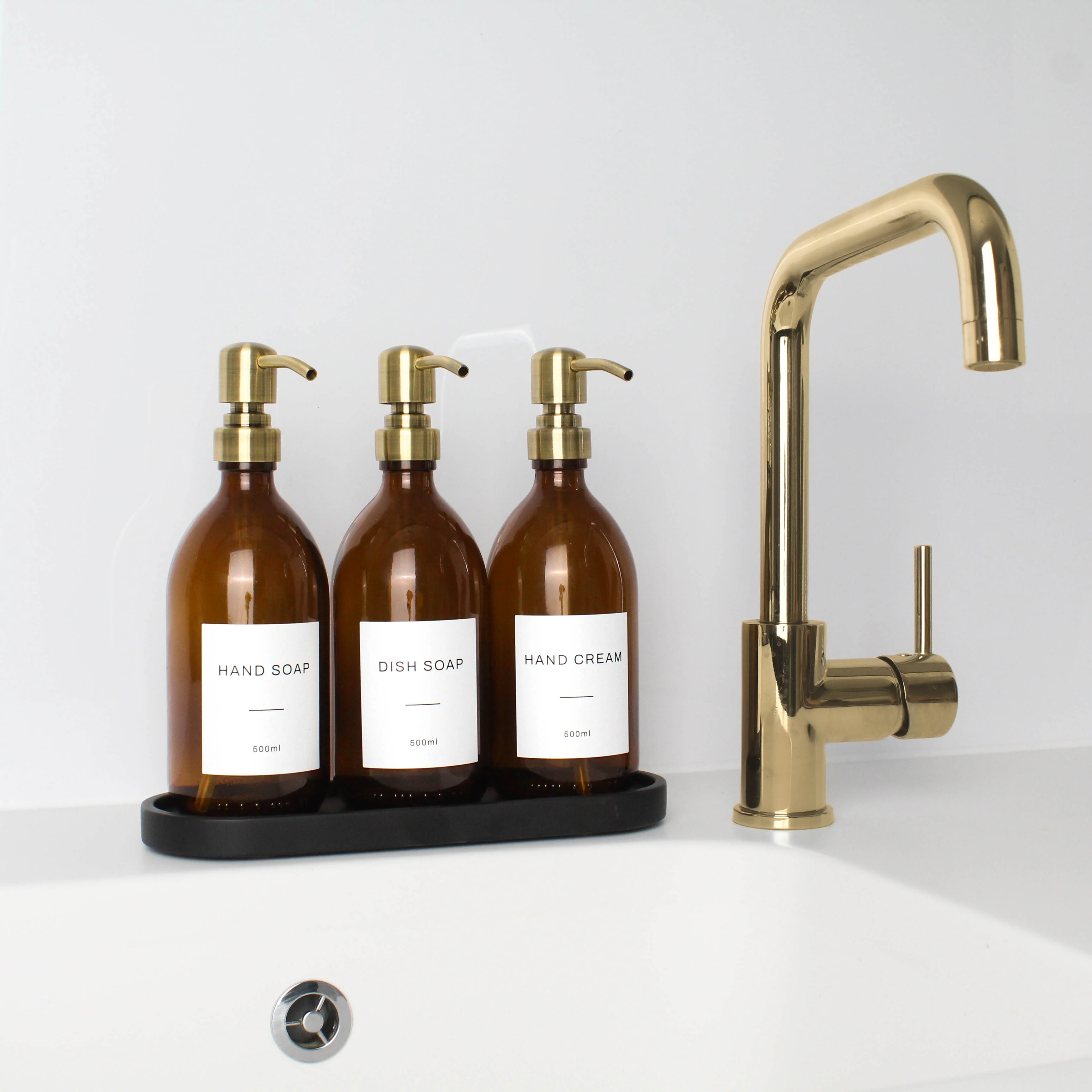 Black Tray & Amber Glass Dispenser Triple Set - Image 5