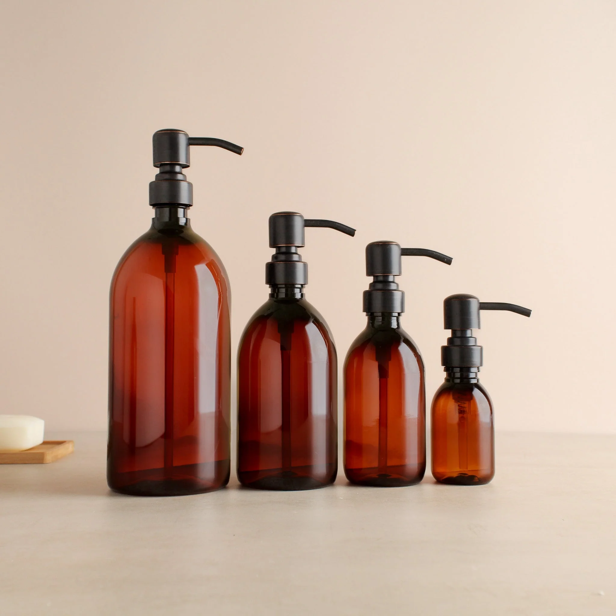 Amber Plastic Dispenser Bottle With Black/Copper Pump - Image 2