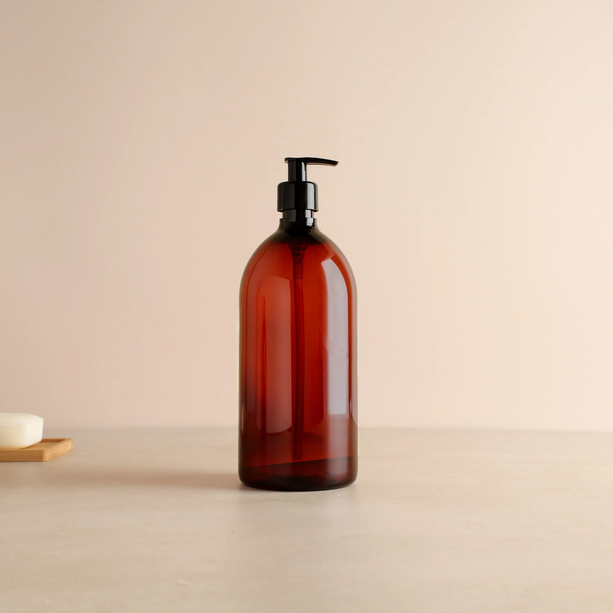Amber Plastic Dispenser Bottle With Black Pump - Image 3