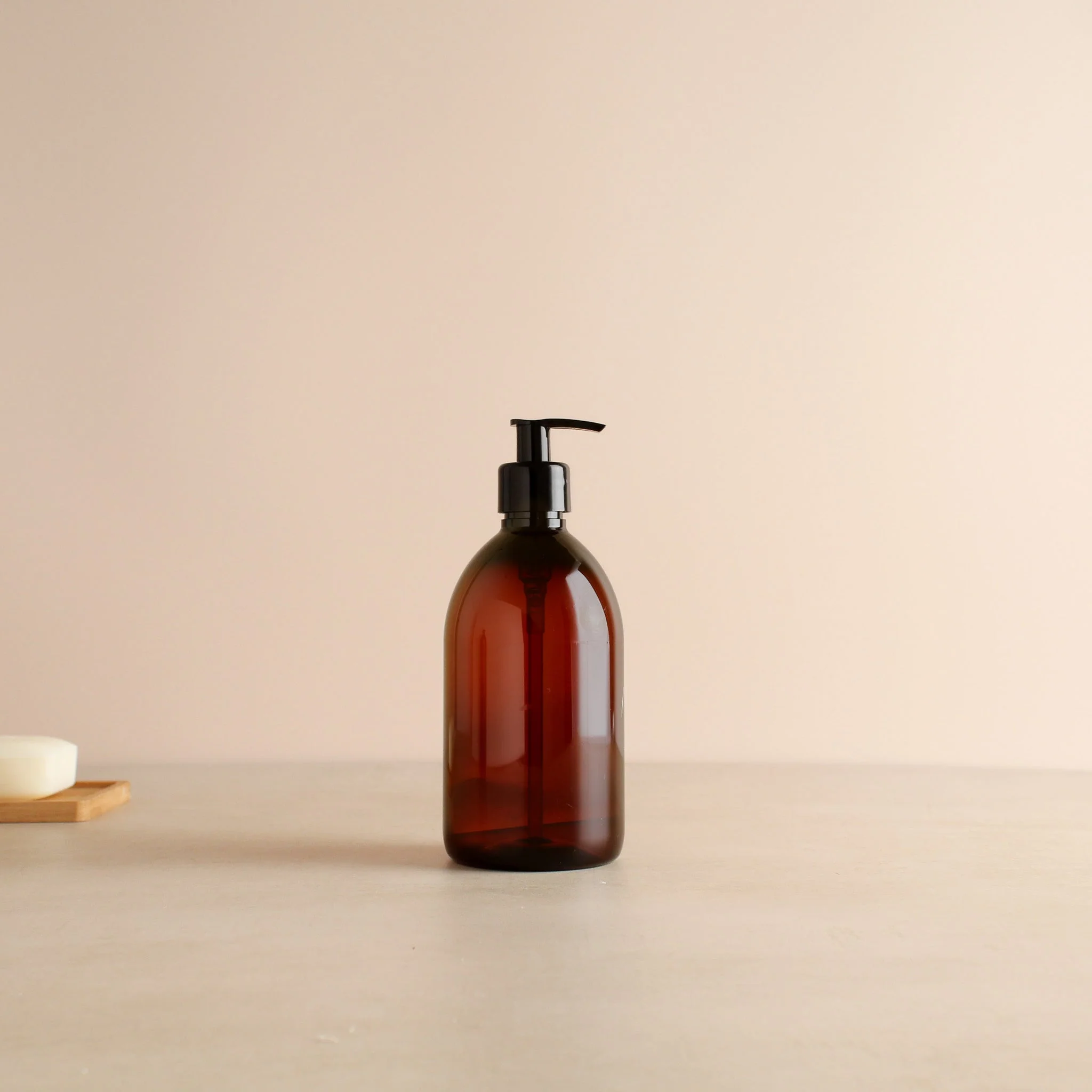 Amber Plastic Dispenser Bottle With Black Pump - Image 4