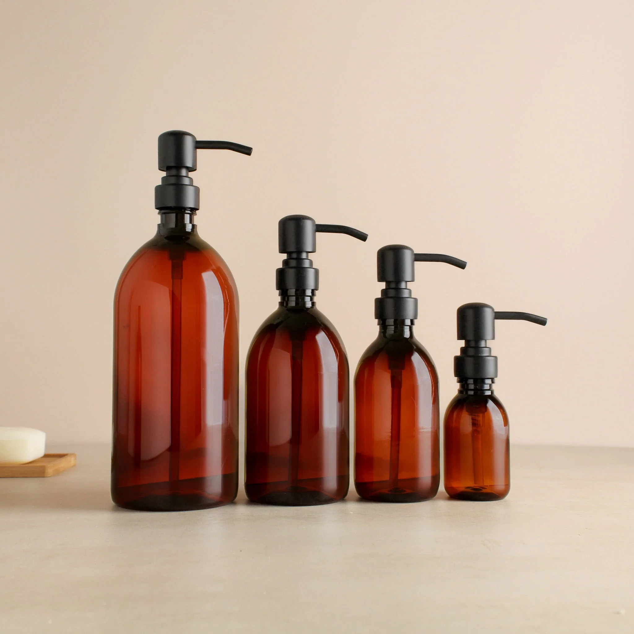 Amber Plastic Dispenser Bottle With Matte Black Pump - Image 2