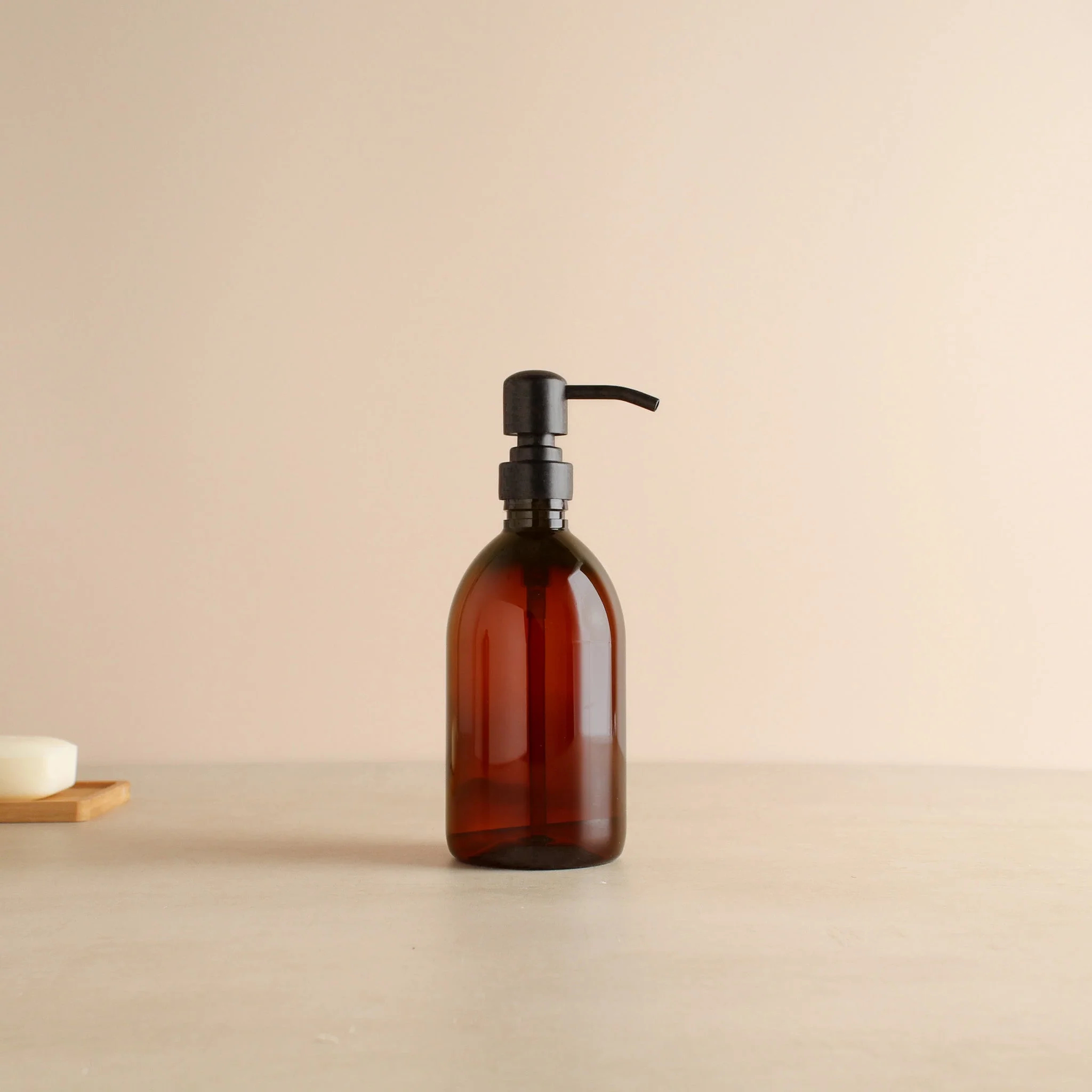 Amber Plastic Dispenser Bottle With Matte Black Pump - Image 4