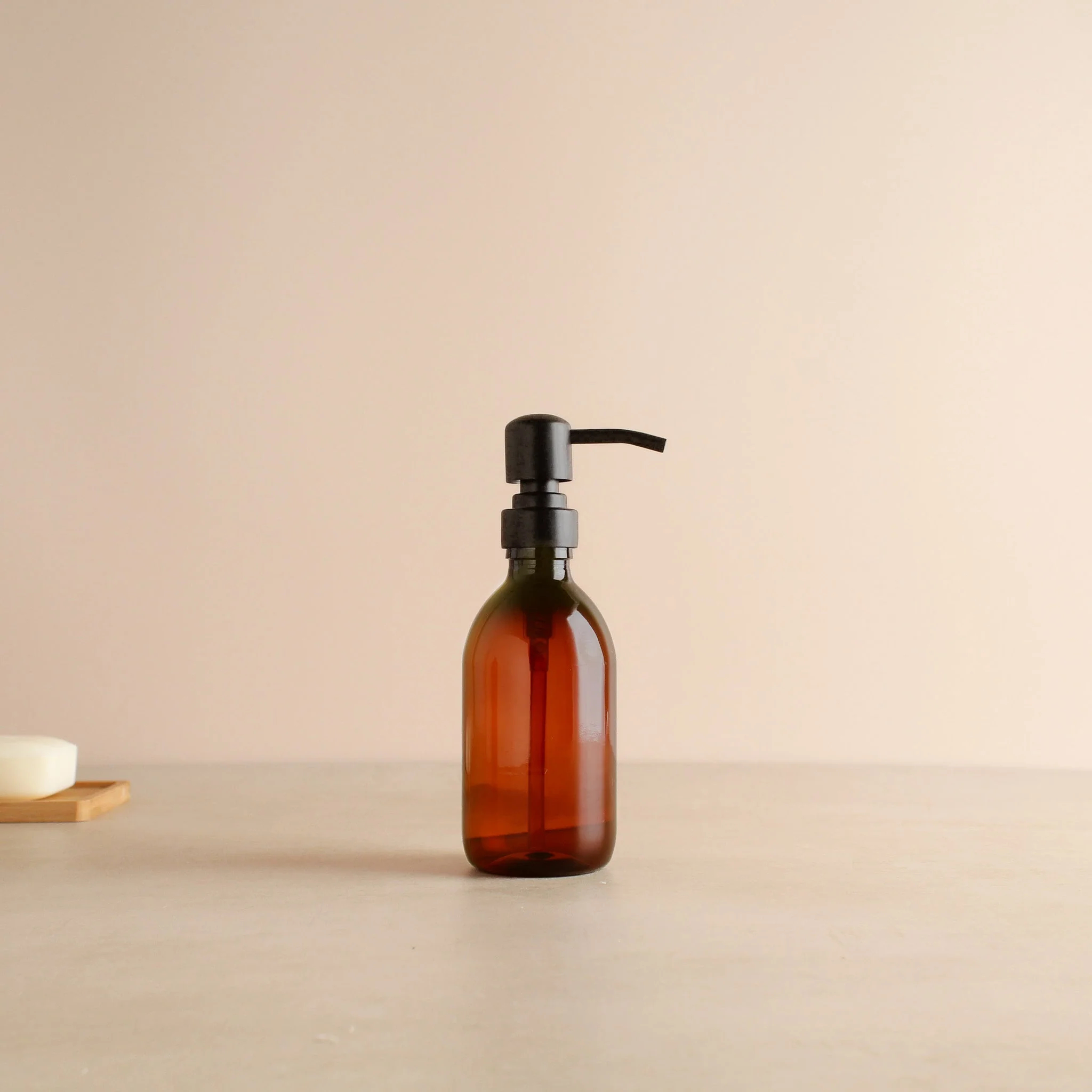 Amber Plastic Dispenser Bottle With Matte Black Pump - Image 5