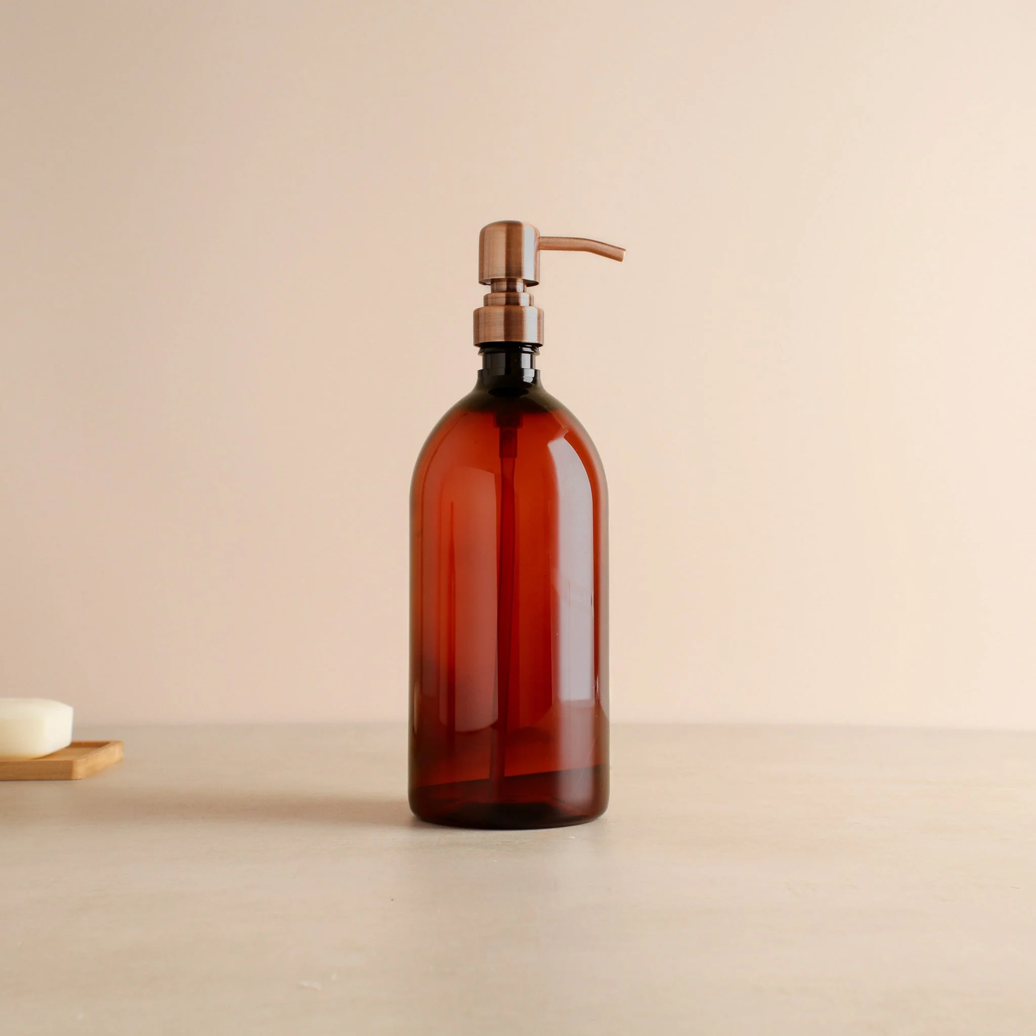 Amber Plastic Dispenser Bottle With Rose Gold Pump - Image 3