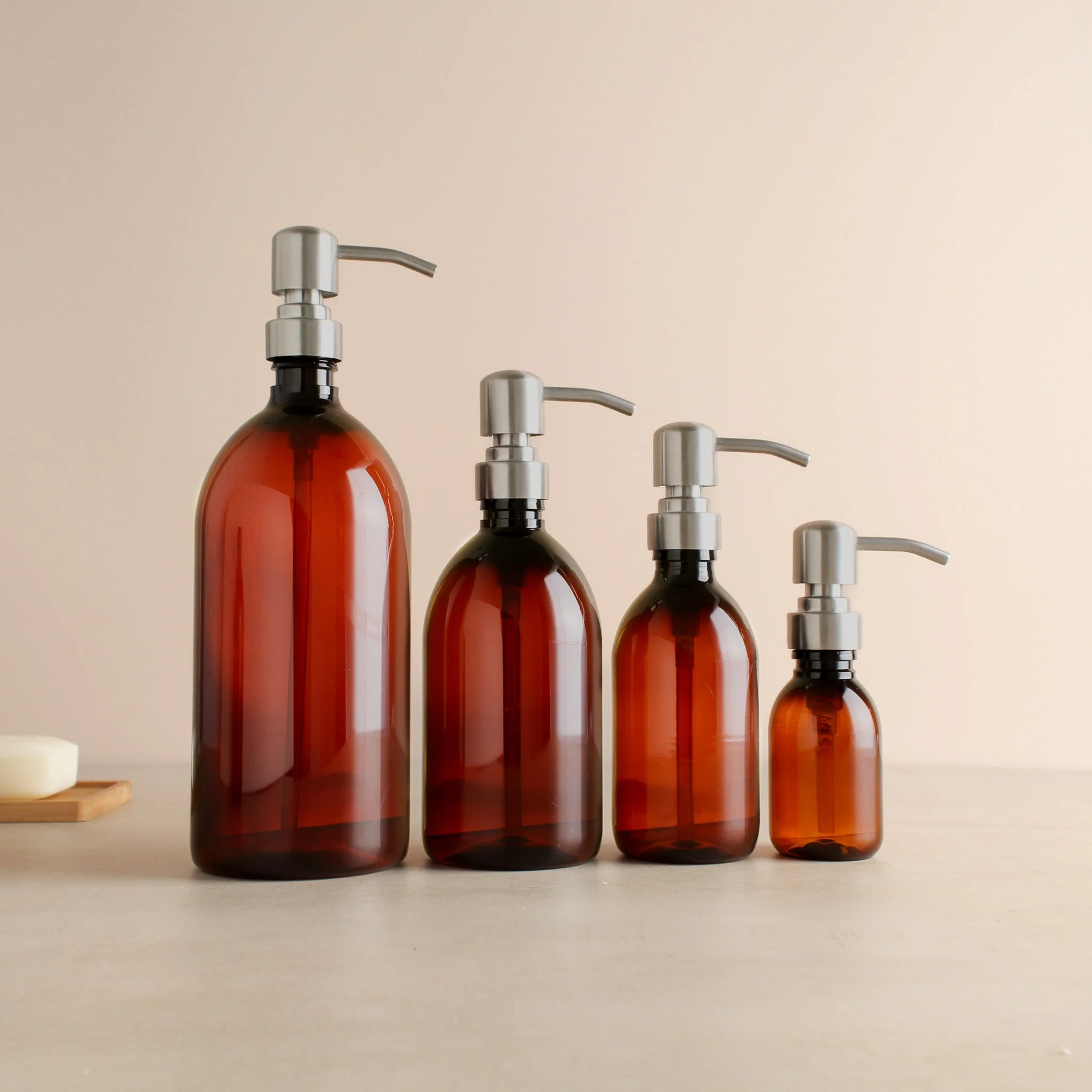 Amber Plastic Dispenser Bottle With Silver Pump - Image 2