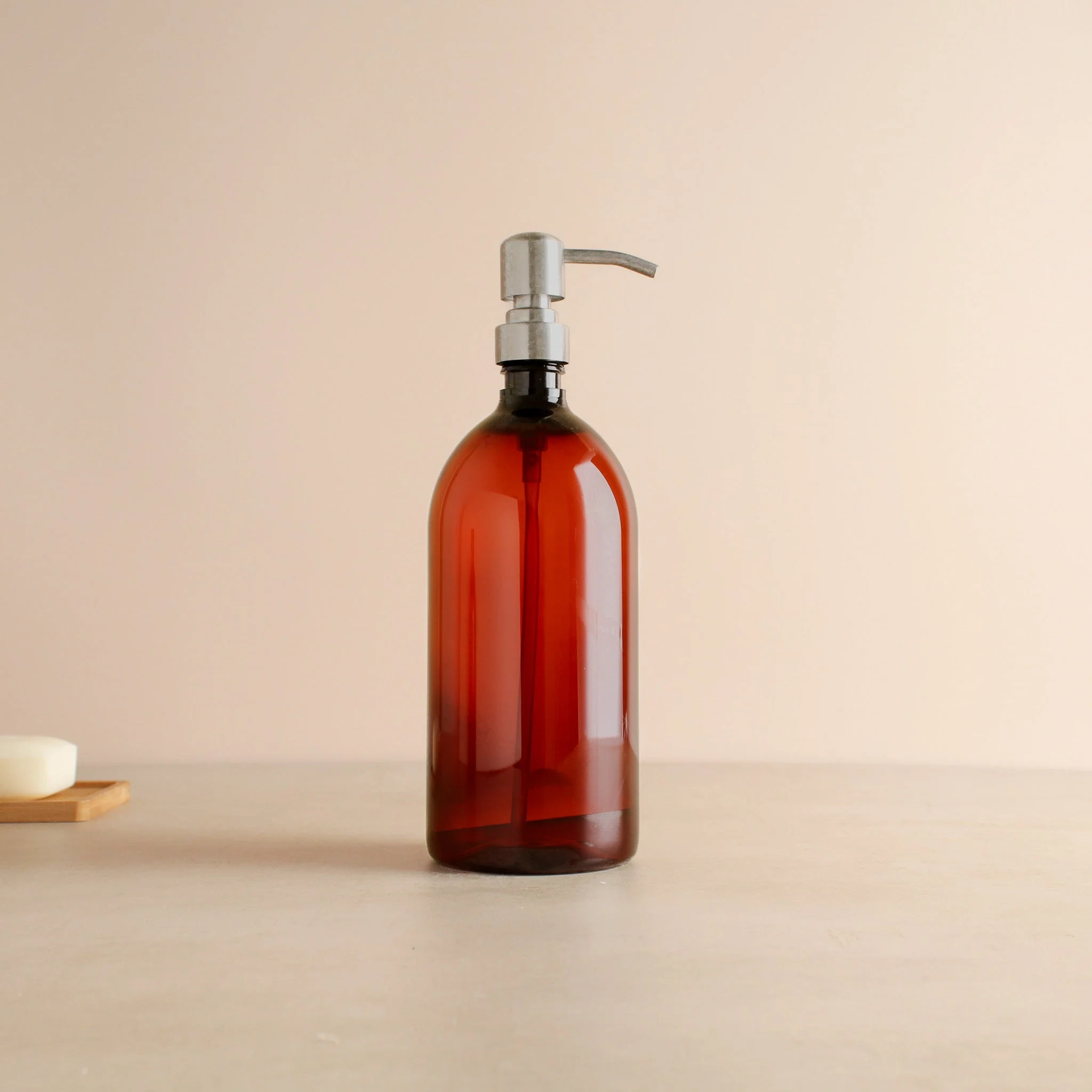 Amber Plastic Dispenser Bottle With Silver Pump - Image 3