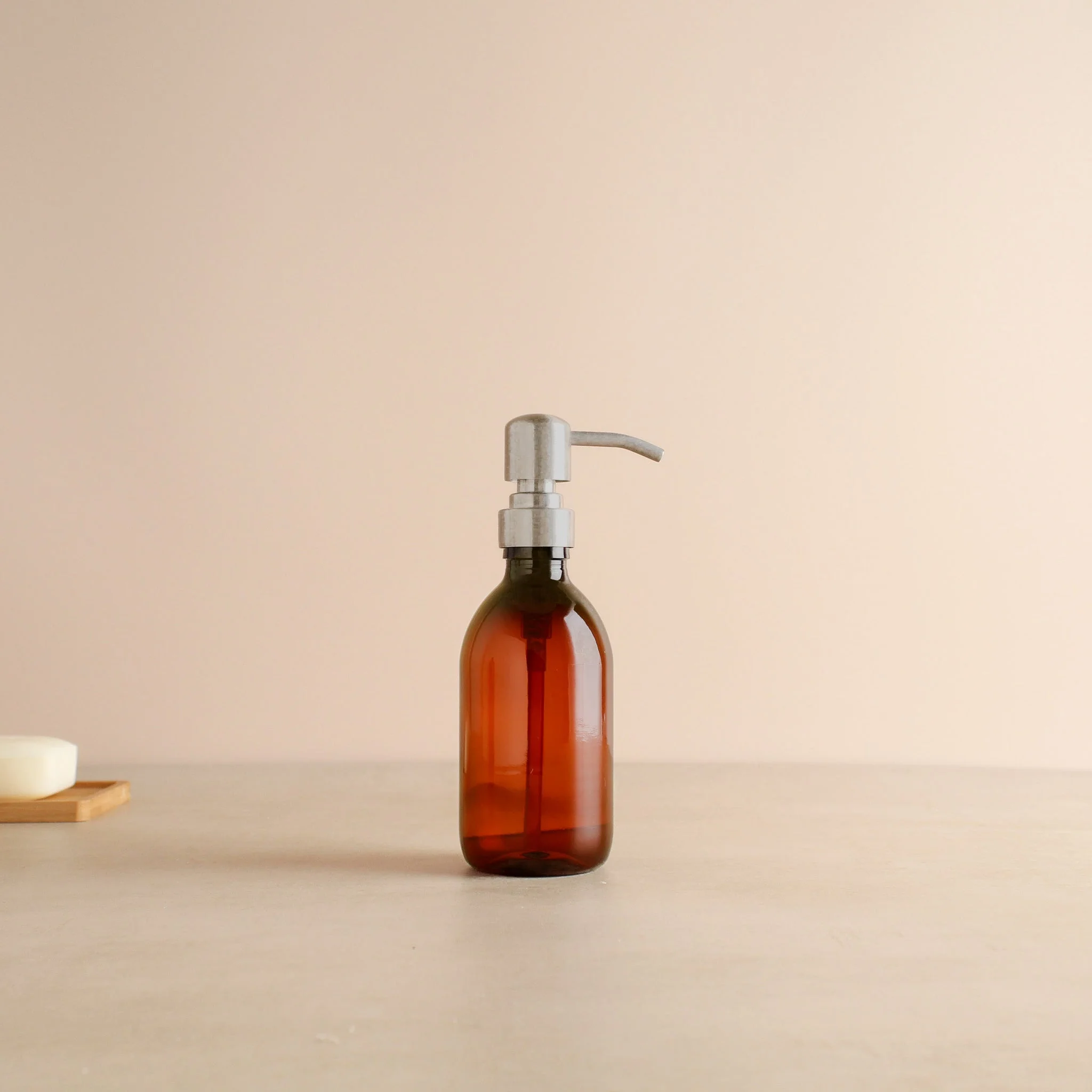 Amber Plastic Dispenser Bottle With Silver Pump - Image 5