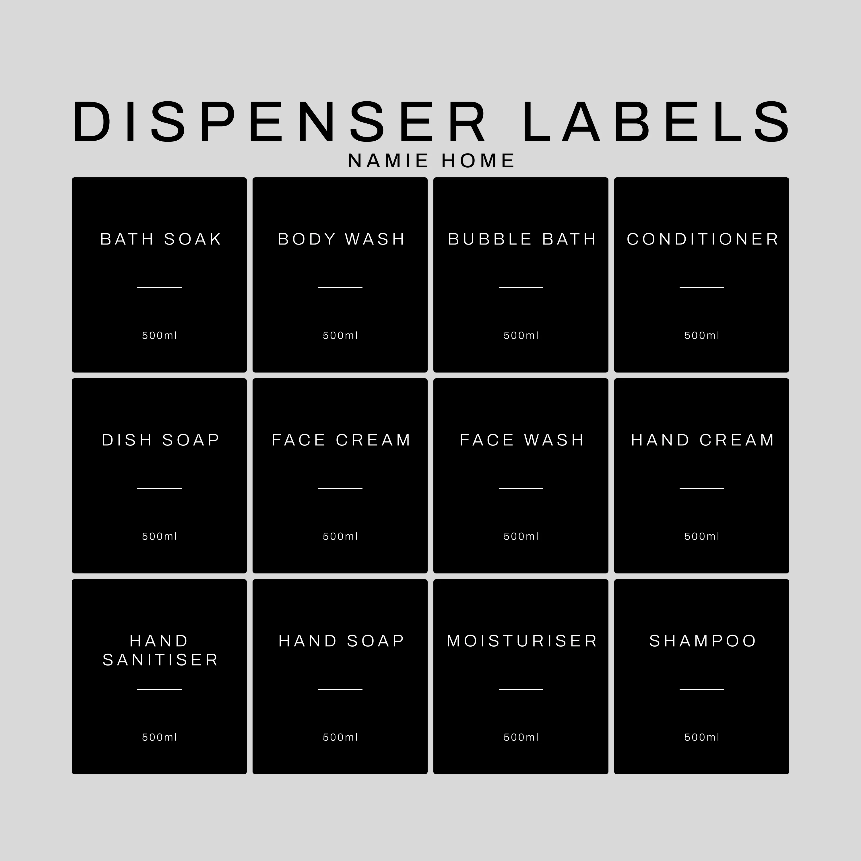 Black Dispenser Labels - Each label sold separately - Wholesale