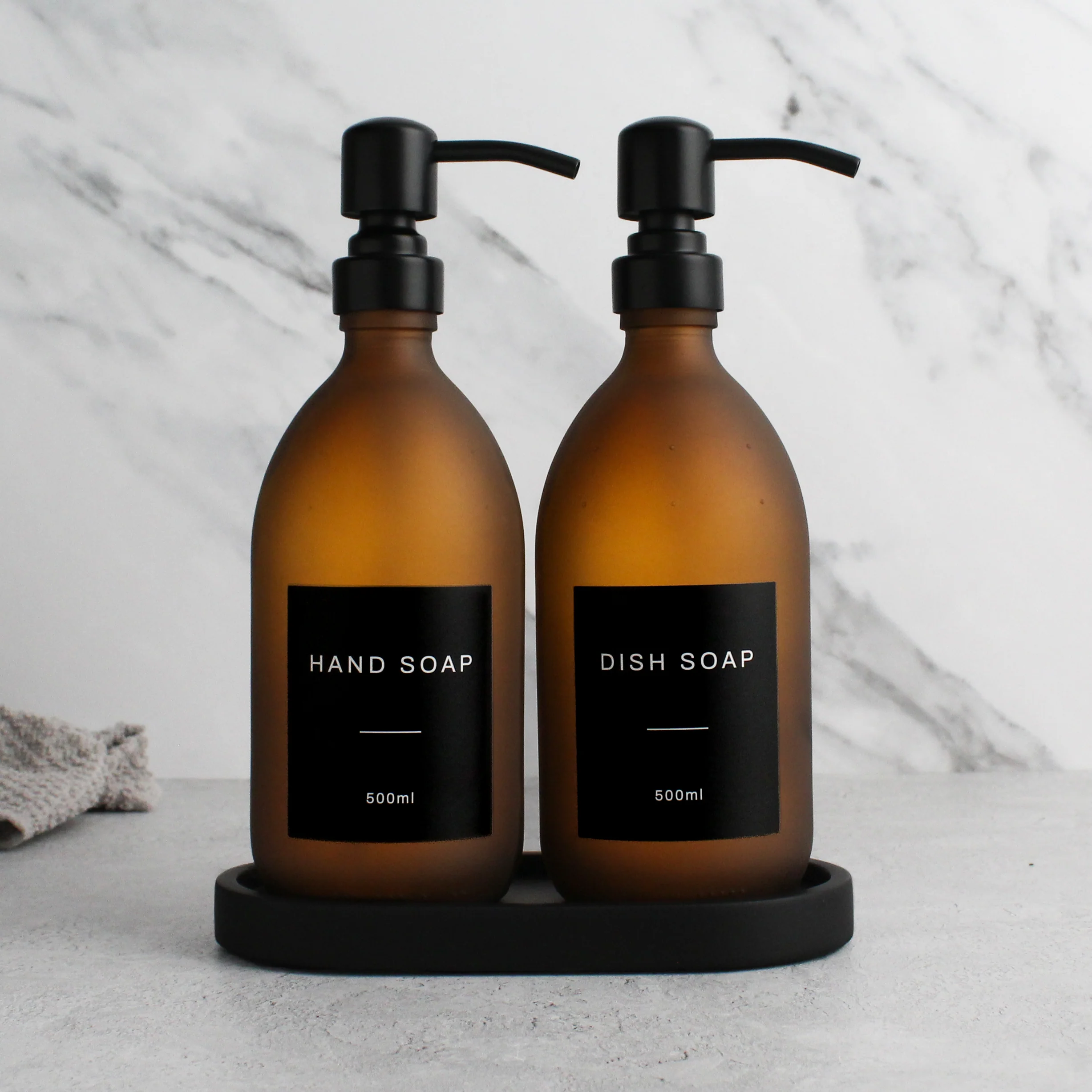 Hand Soap & Dish Soap Frosted Amber Glass Set - Image 10