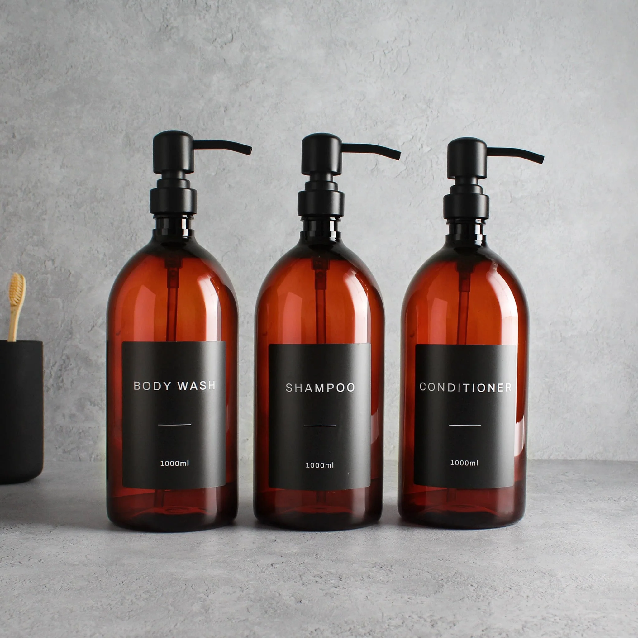 Body Wash, Shampoo & Conditioner Amber Plastic Set - Image 3