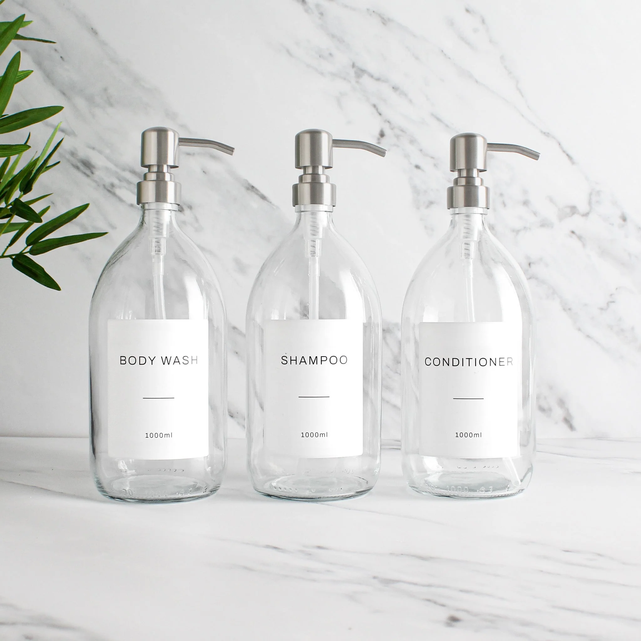 Body Wash, Shampoo & Conditioner Clear Glass Set - Image 3