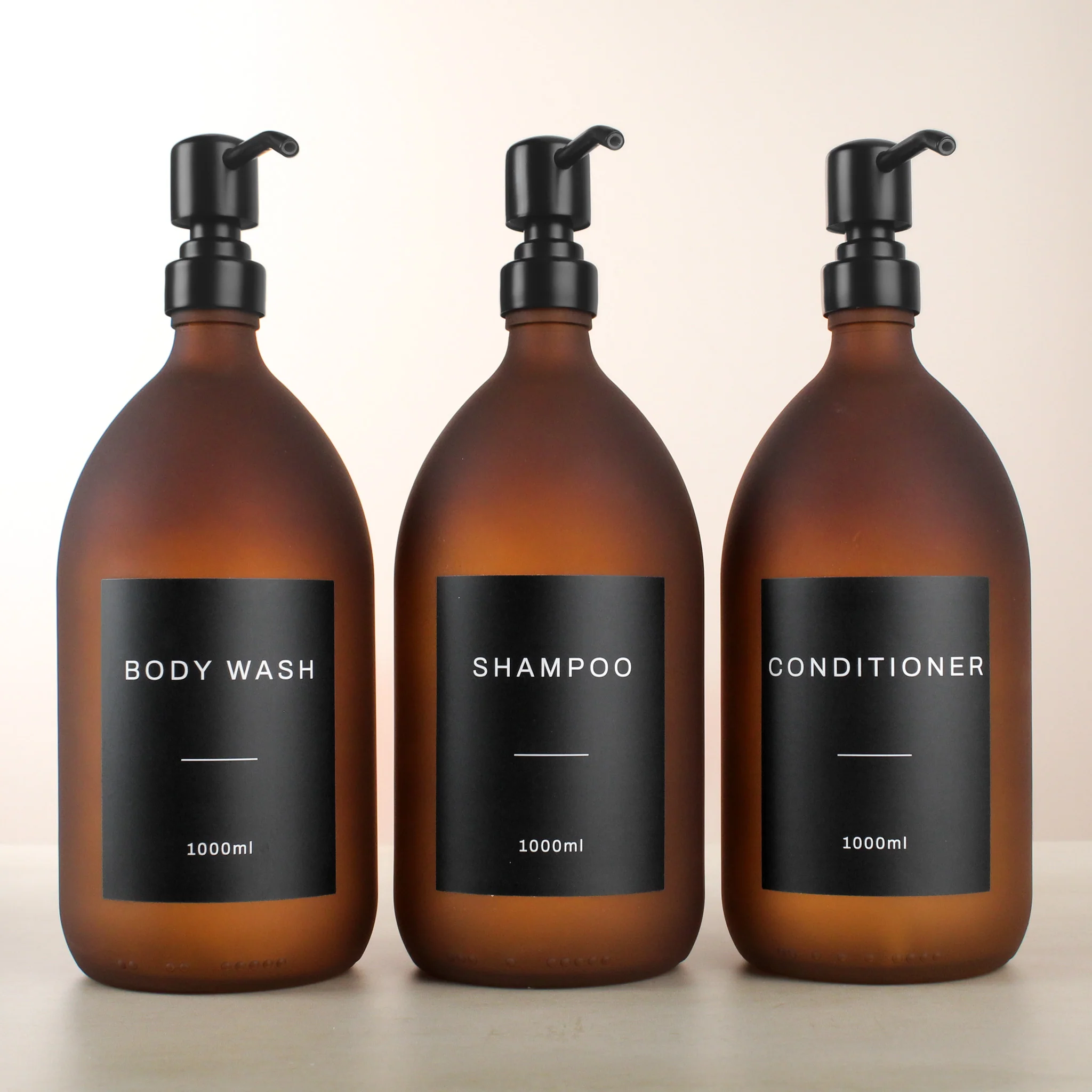 Body Wash, Shampoo & Conditioner Frosted Amber Glass Set - Image 2