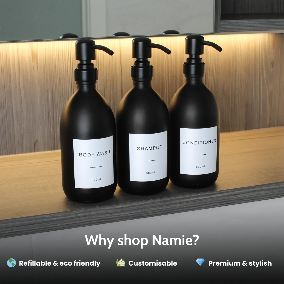 Body Wash, Shampoo & Conditioner Matte Black Glass Set - Image 3