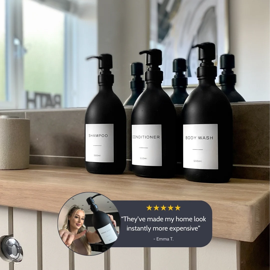 Body Wash, Shampoo & Conditioner Matte Black Glass Set - Image 4