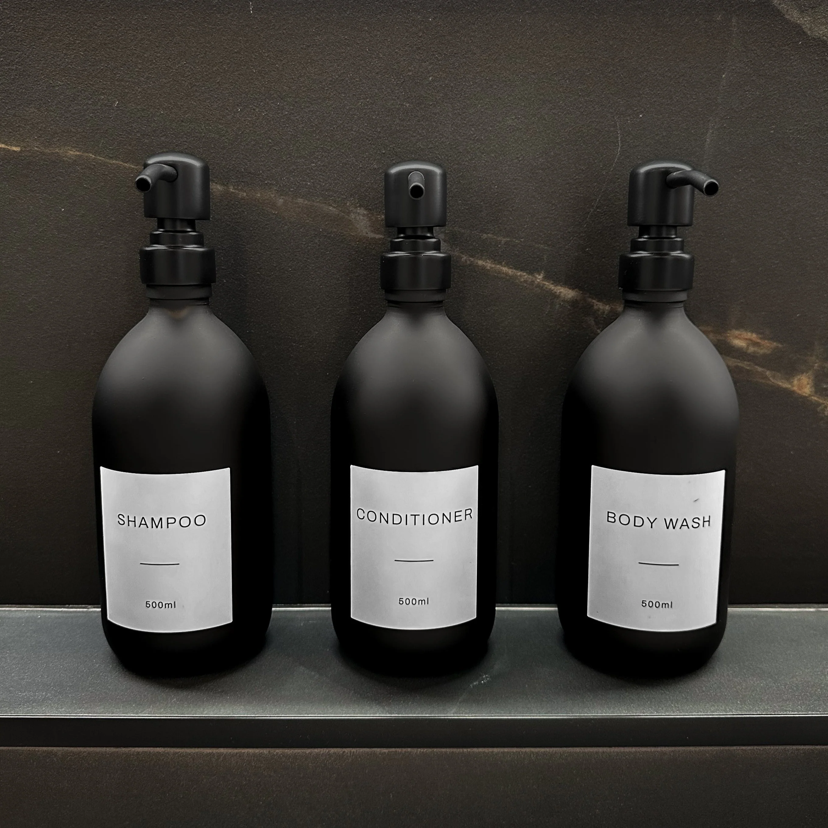 Body Wash, Shampoo & Conditioner Matte Black Glass Set - Image 9