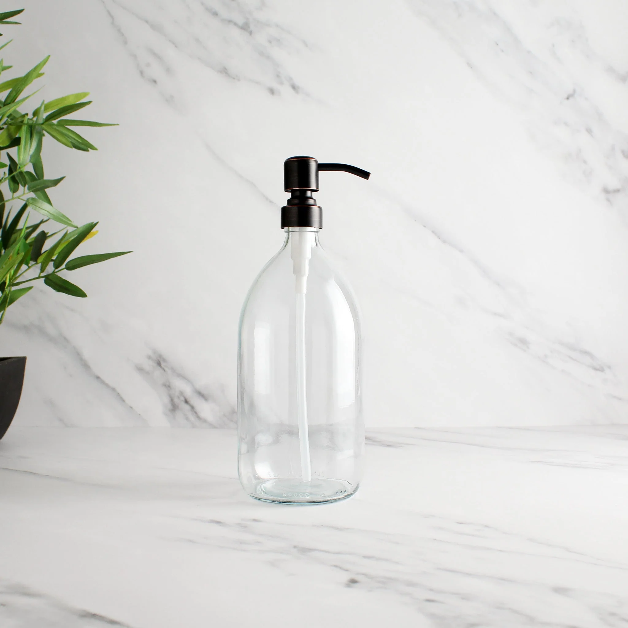 Clear Glass Dispenser Bottle With Black/Copper Pump - Image 3