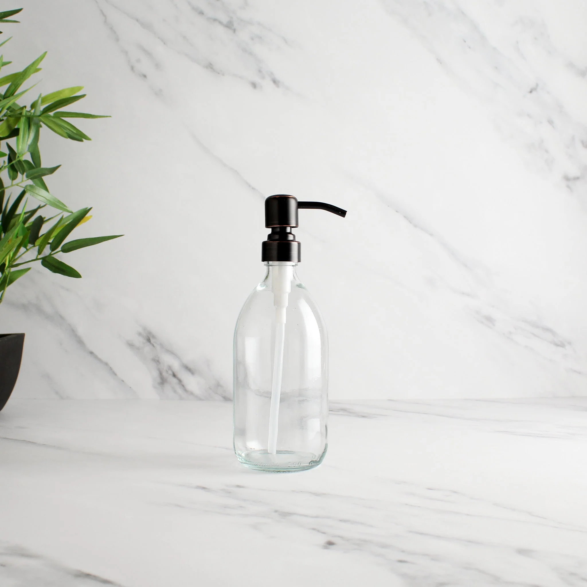 Clear Glass Dispenser Bottle With Black/Copper Pump - Image 4
