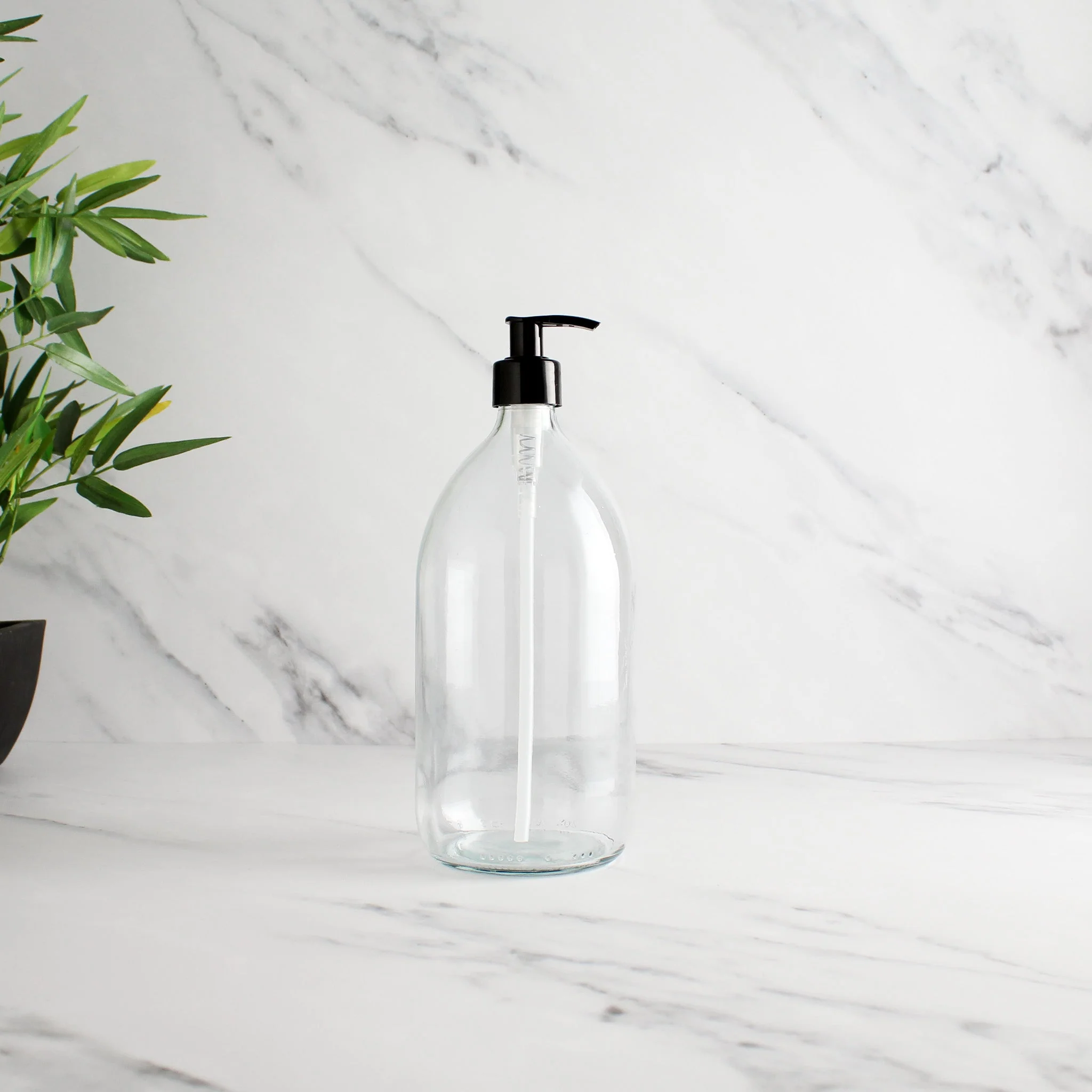 Clear Glass Dispenser Bottle With Black Pump - Image 3