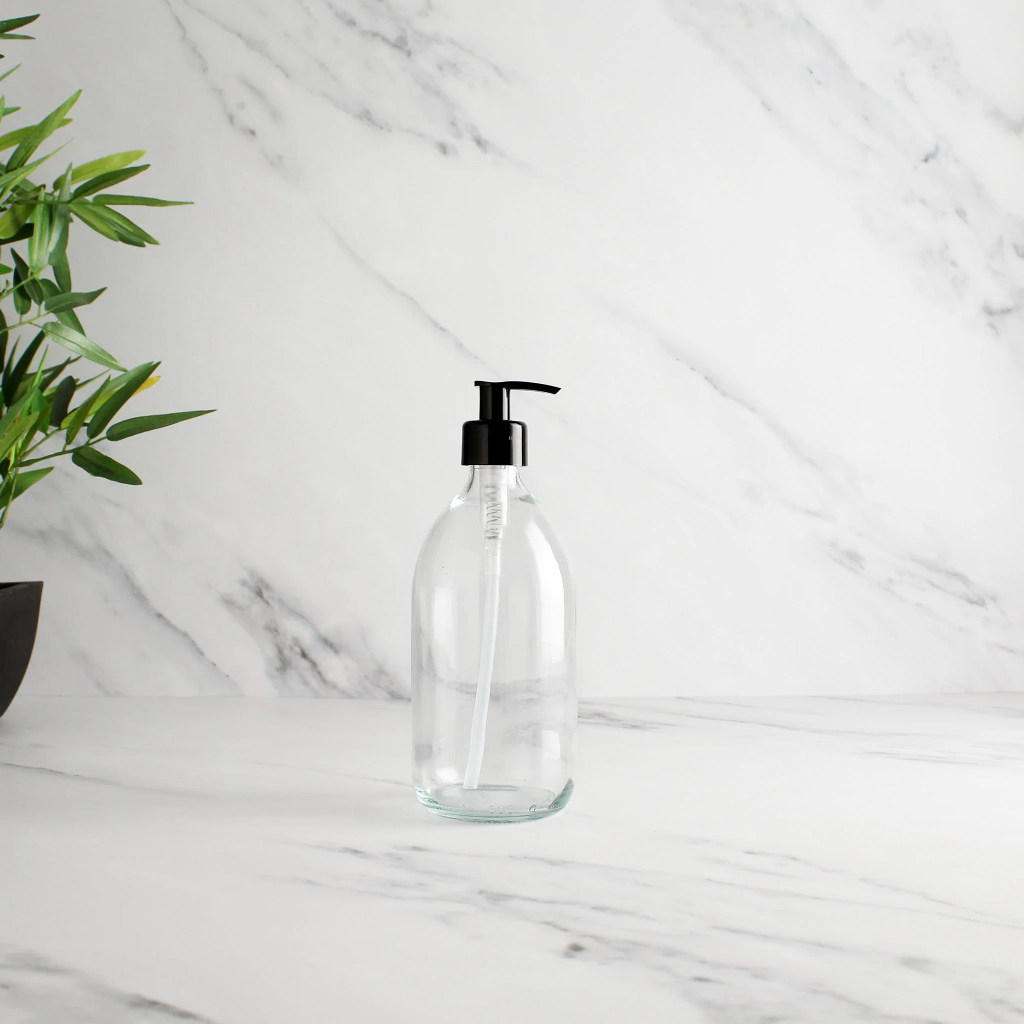 Clear Glass Dispenser Bottle With Black Pump - Image 4