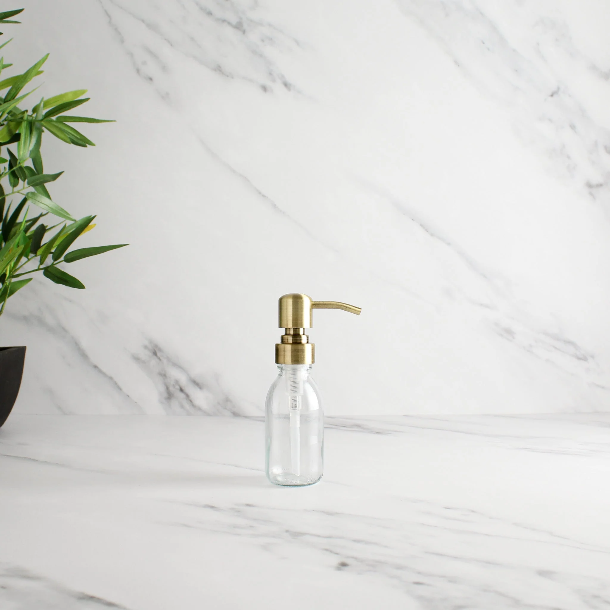 Clear Glass Dispenser Bottle With Gold Pump - Image 6