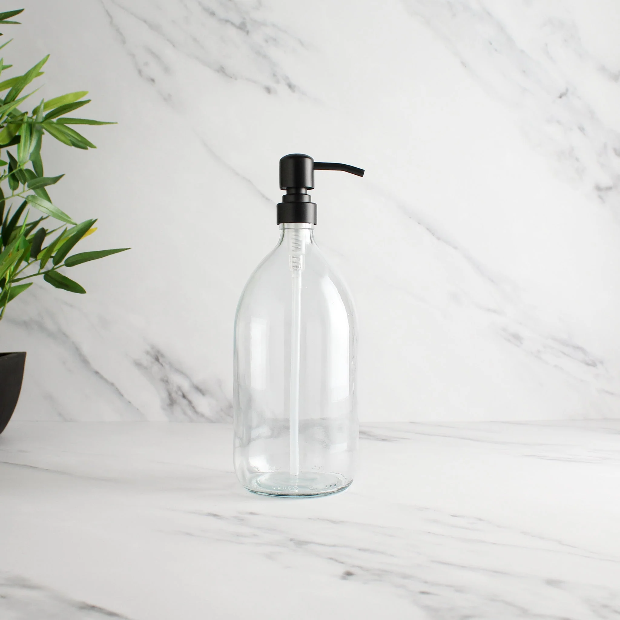 Clear Glass Dispenser Bottle With Matte Black Pump - Image 3