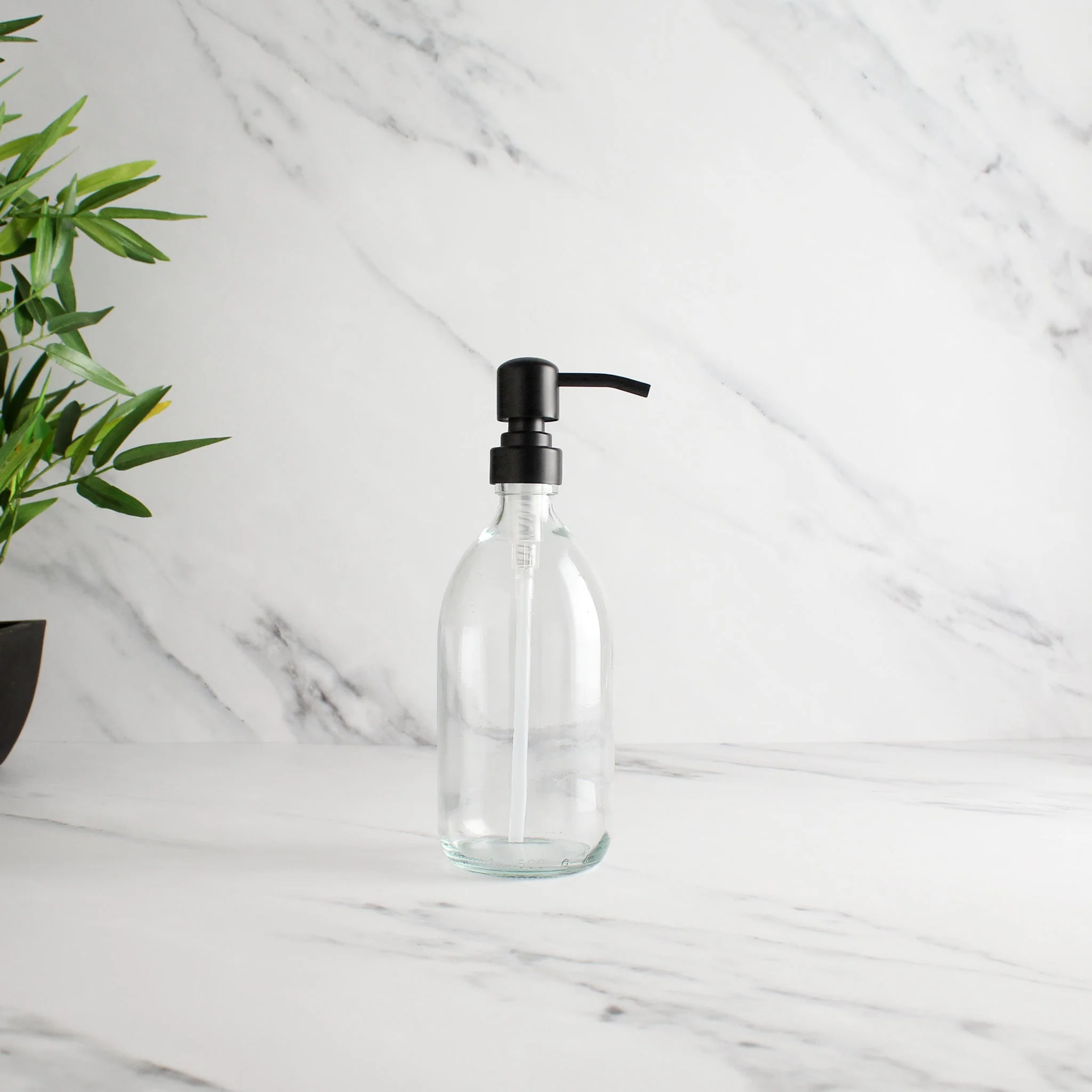 Clear Glass Dispenser Bottle With Matte Black Pump - Image 4