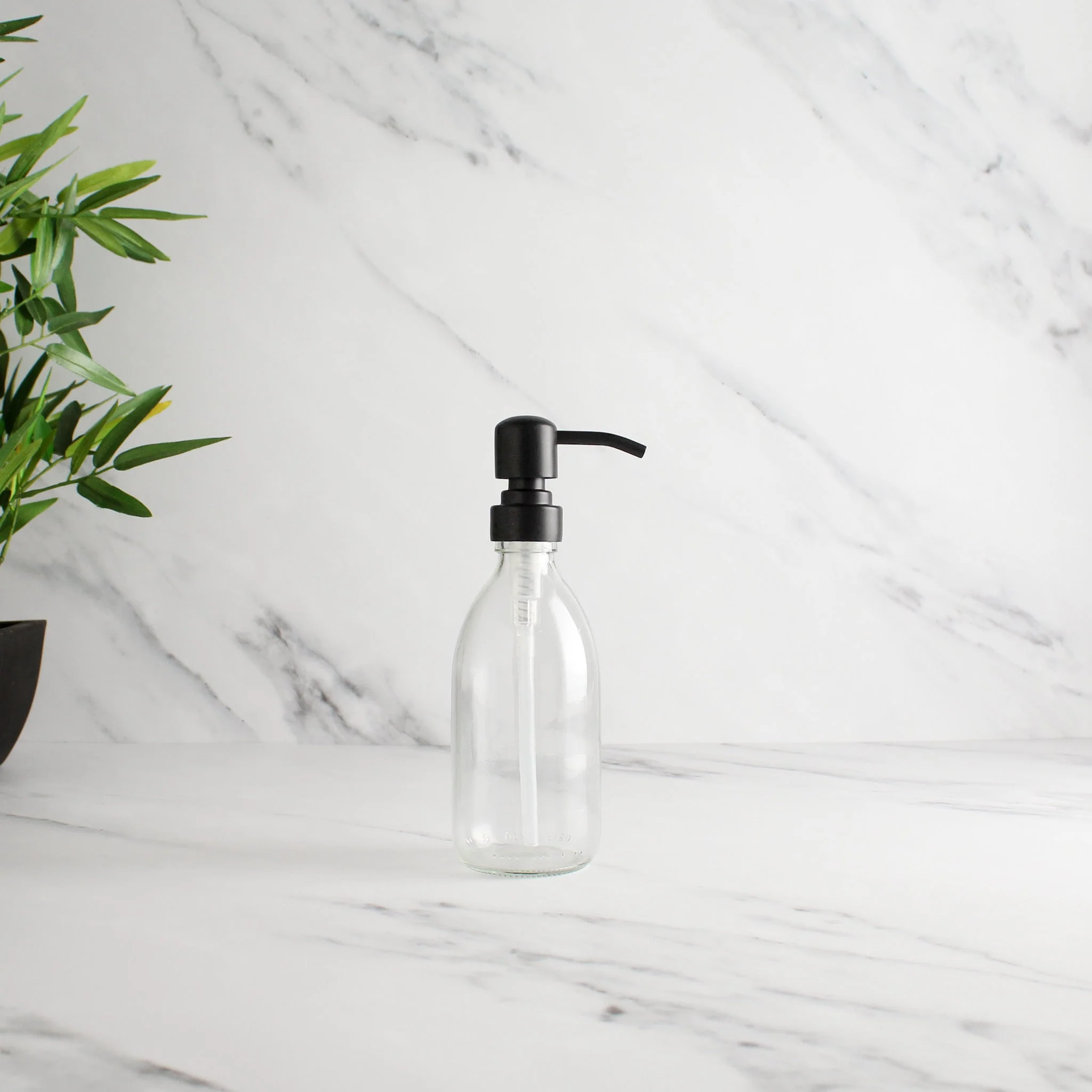 Clear Glass Dispenser Bottle With Matte Black Pump - Image 5