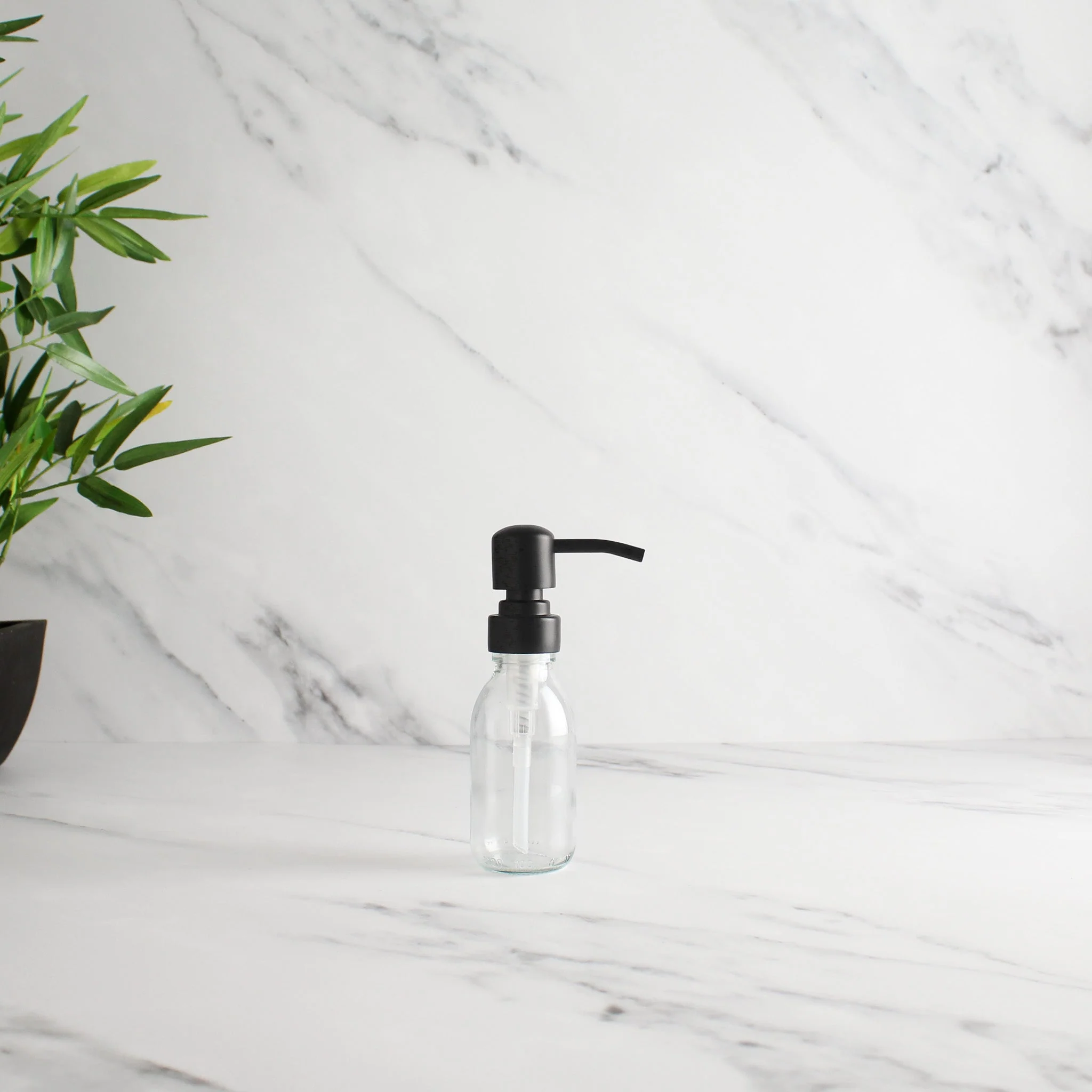 Clear Glass Dispenser Bottle With Matte Black Pump - Image 6