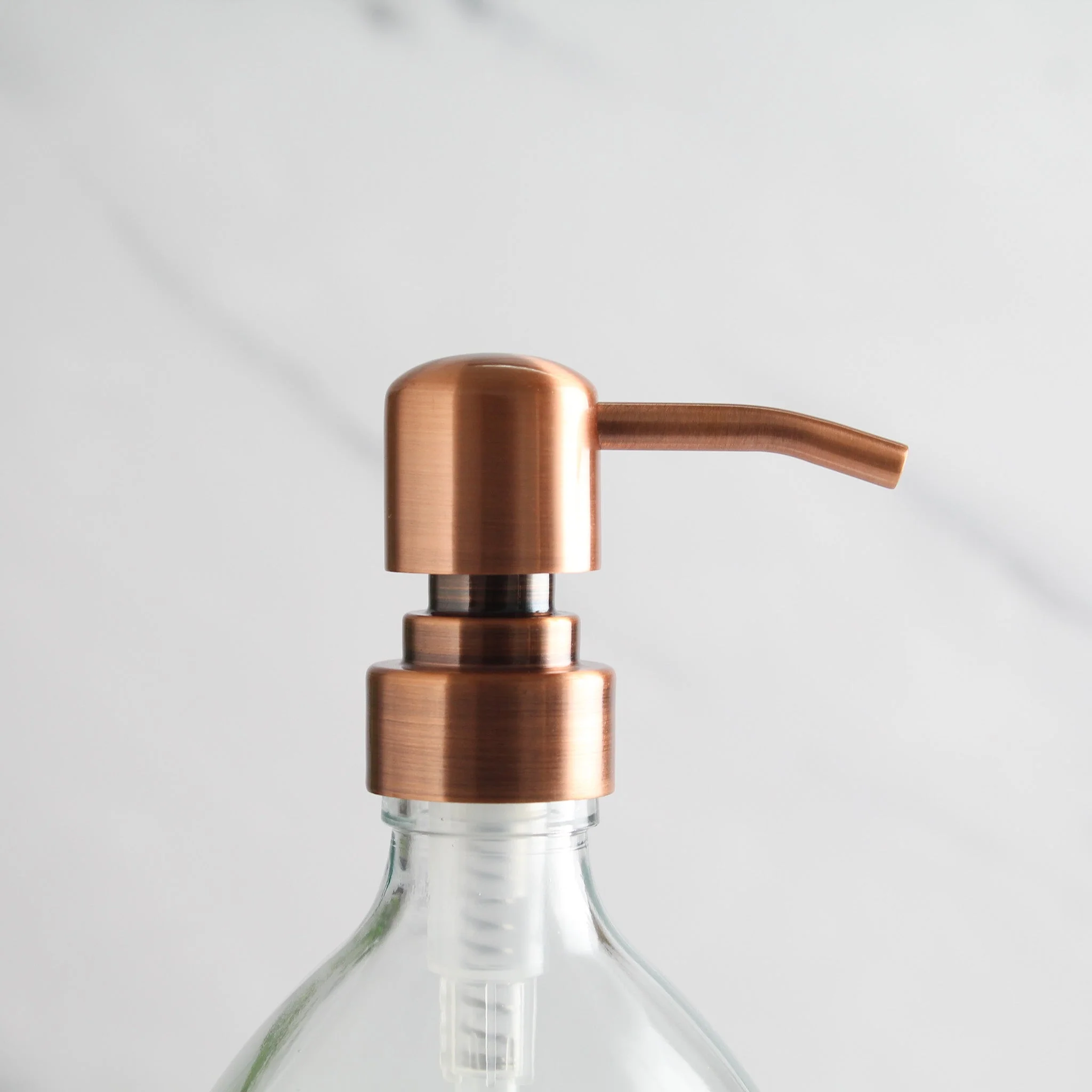 Clear Glass Dispenser Bottle With Rose Gold Pump - Image 7