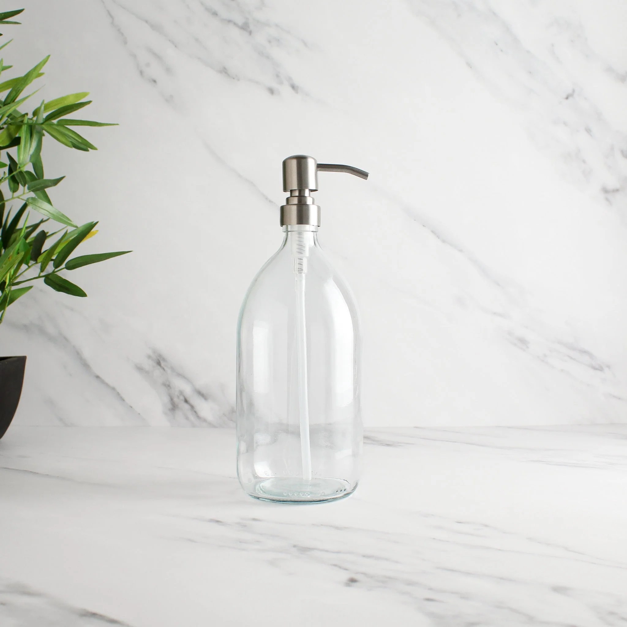 Clear Glass Dispenser Bottle With Silver Pump - Image 3