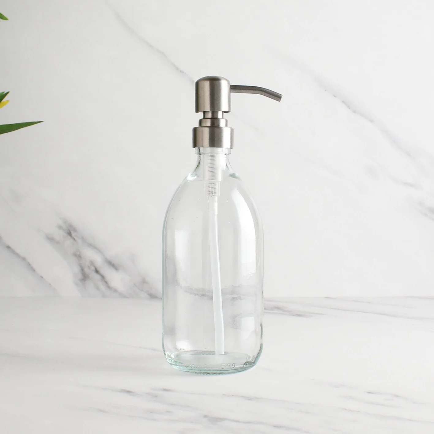 Clear Glass Dispenser Bottle With Silver Pump - Image 4