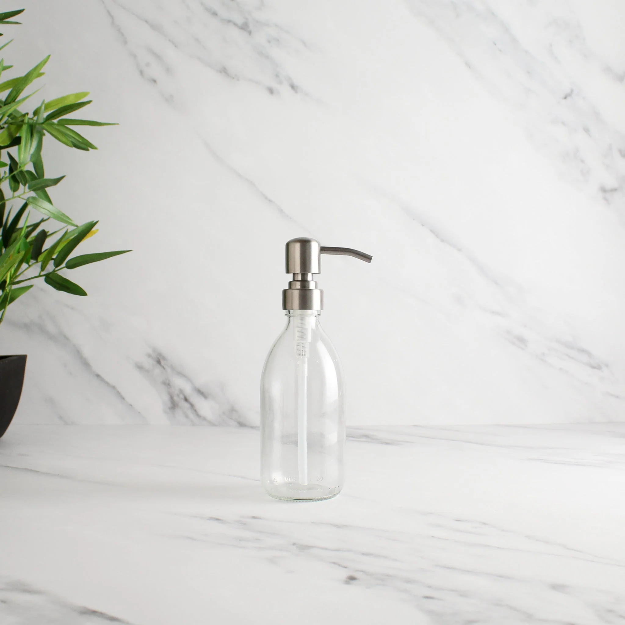 Clear Glass Dispenser Bottle With Silver Pump - Image 5