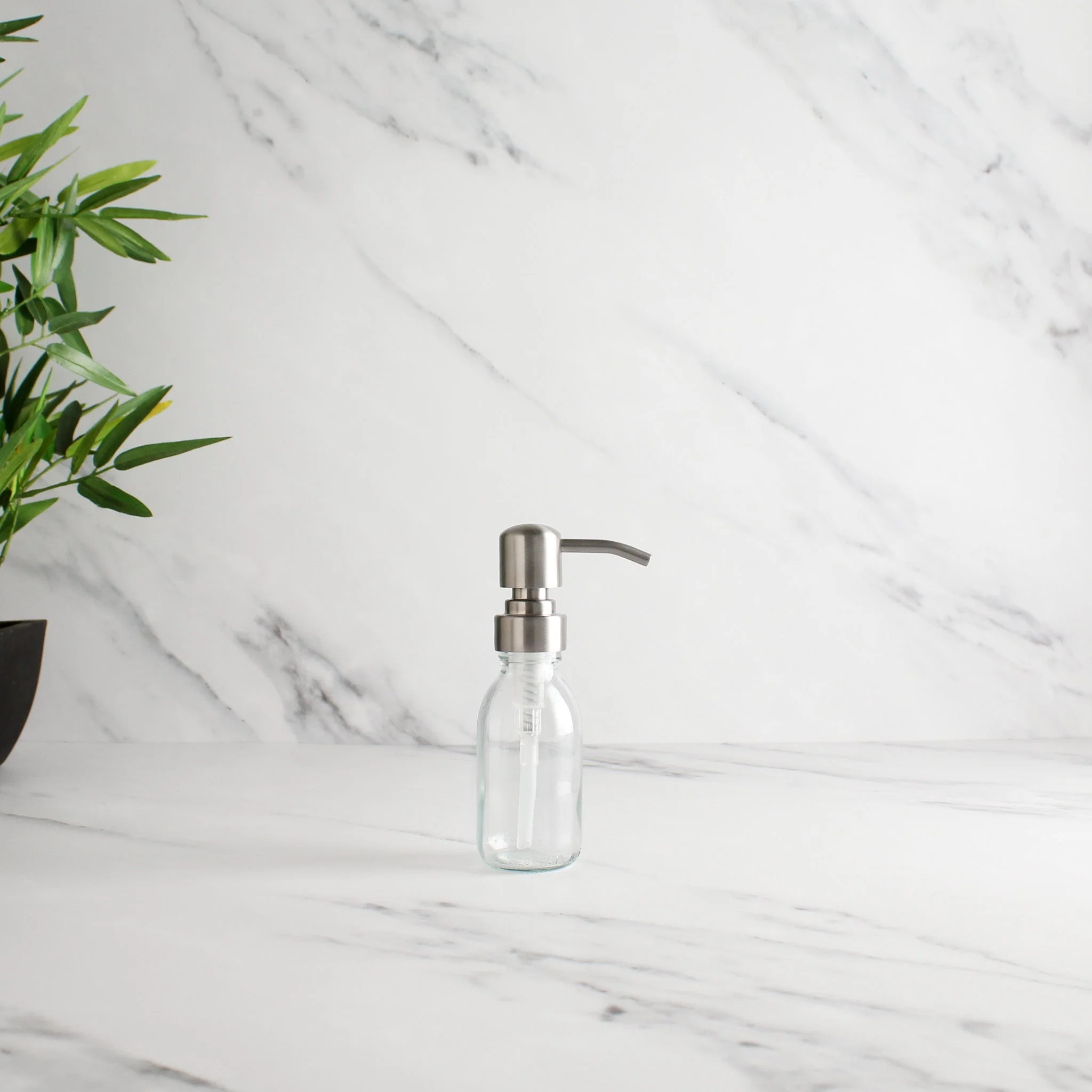 Clear Glass Dispenser Bottle With Silver Pump - Image 6