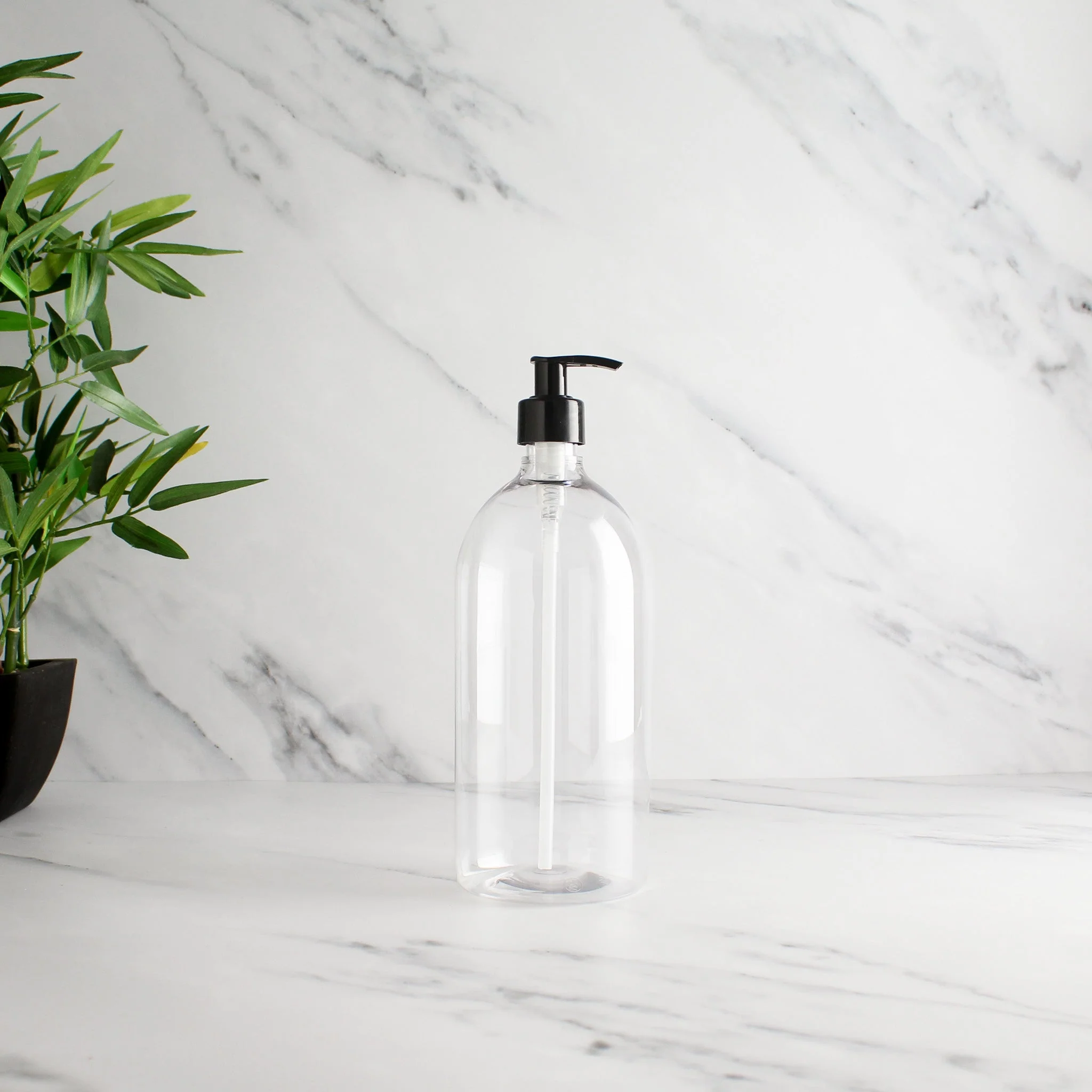 Clear Plastic Dispenser Bottle With Black Pump - Image 3