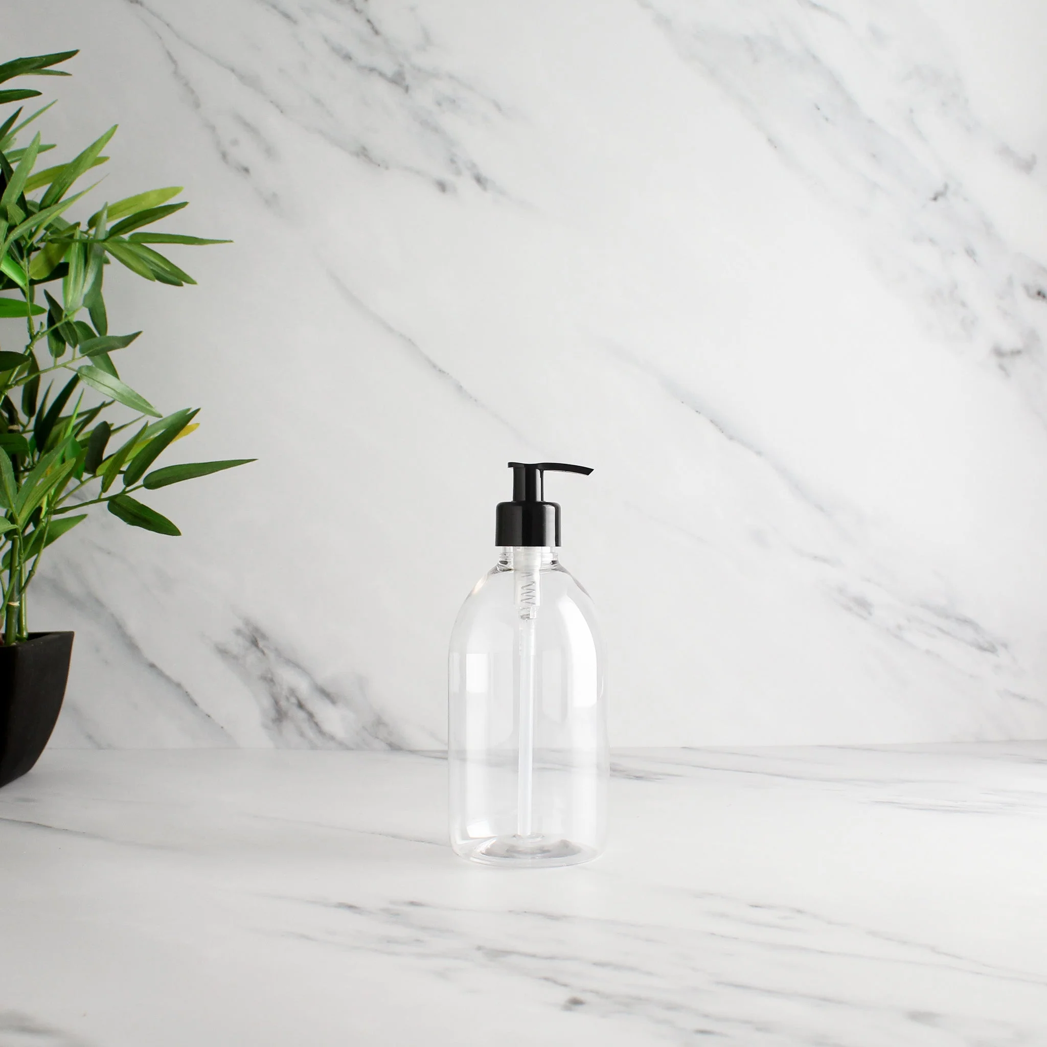 Clear Plastic Dispenser Bottle With Black Pump - Image 4